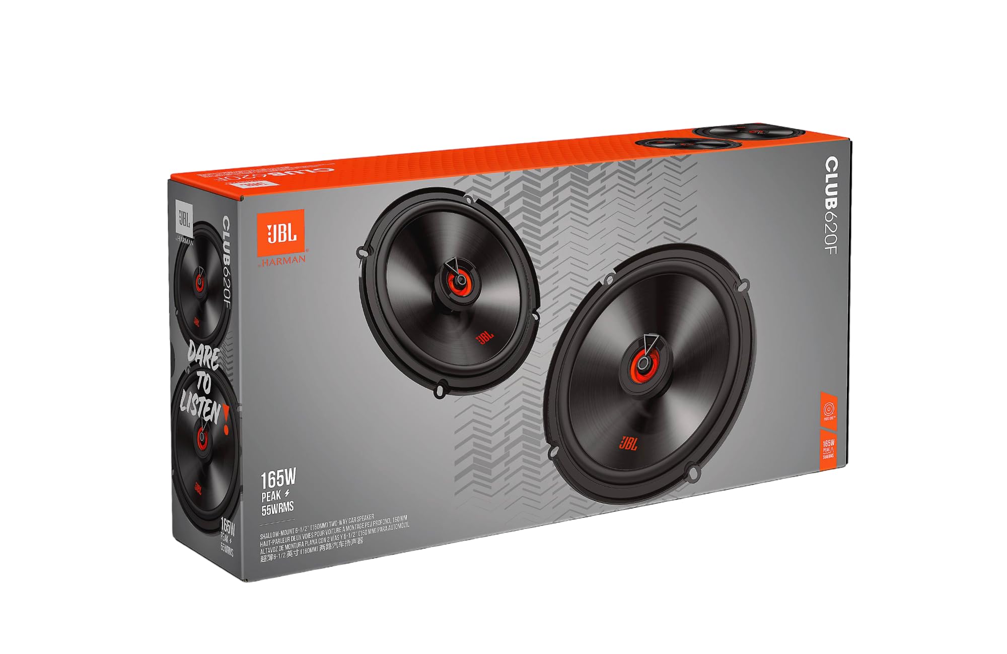 JBL SPKCB620F Altavoces coaxiales de Coche 2 vías 6,5 Pulgadas con 55 W RMS y 165 W Pico, sensibilidad 92 dB, 3 ohmios, 55 Hz–20 kHz, woofer Plus One y Tweeter Pei, diseño Plano