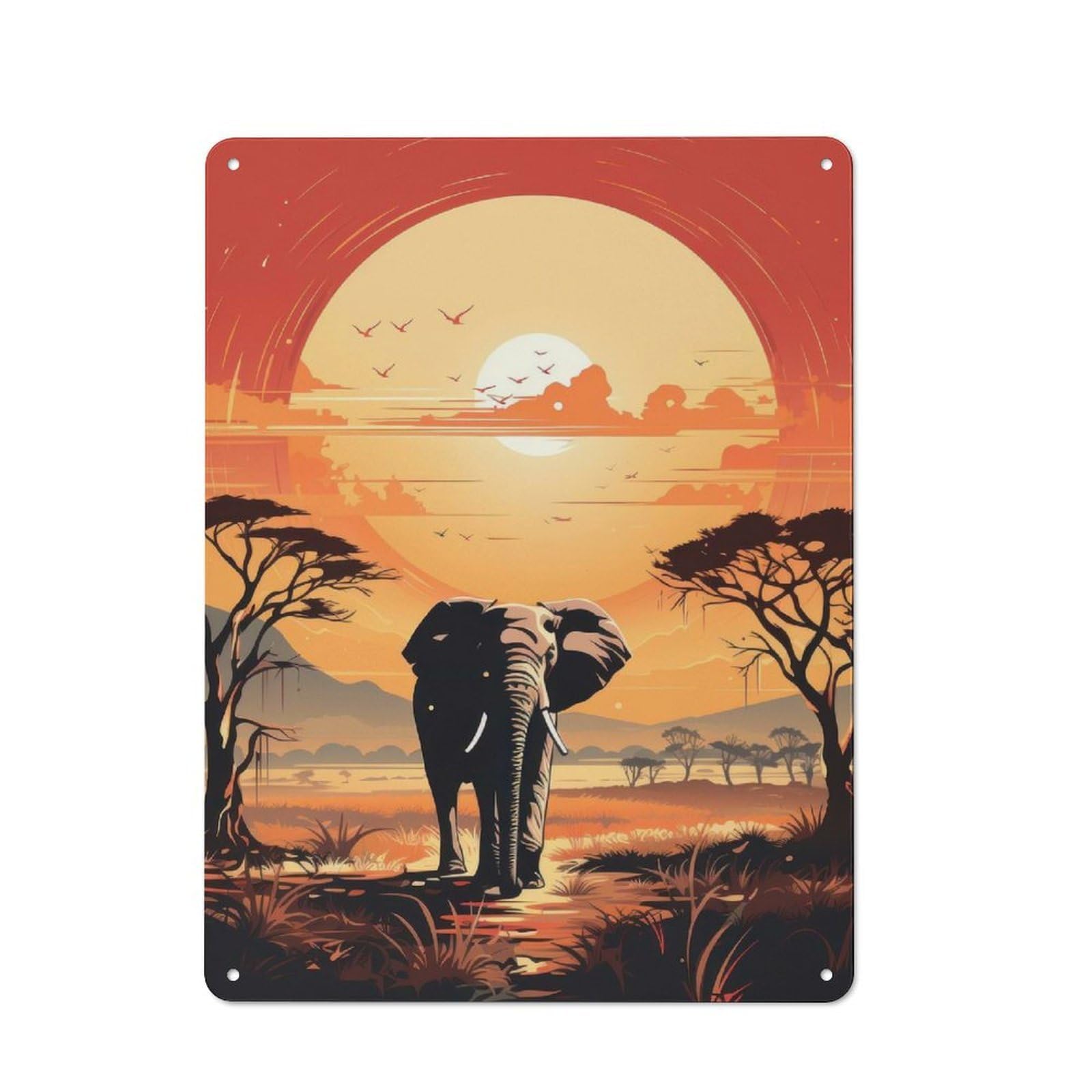 Hot Sunset Elephant Vintage Metal Wall Decor 40x30cm, Metal Gift Sign for Hallway, Home Bar, Garage Or Study