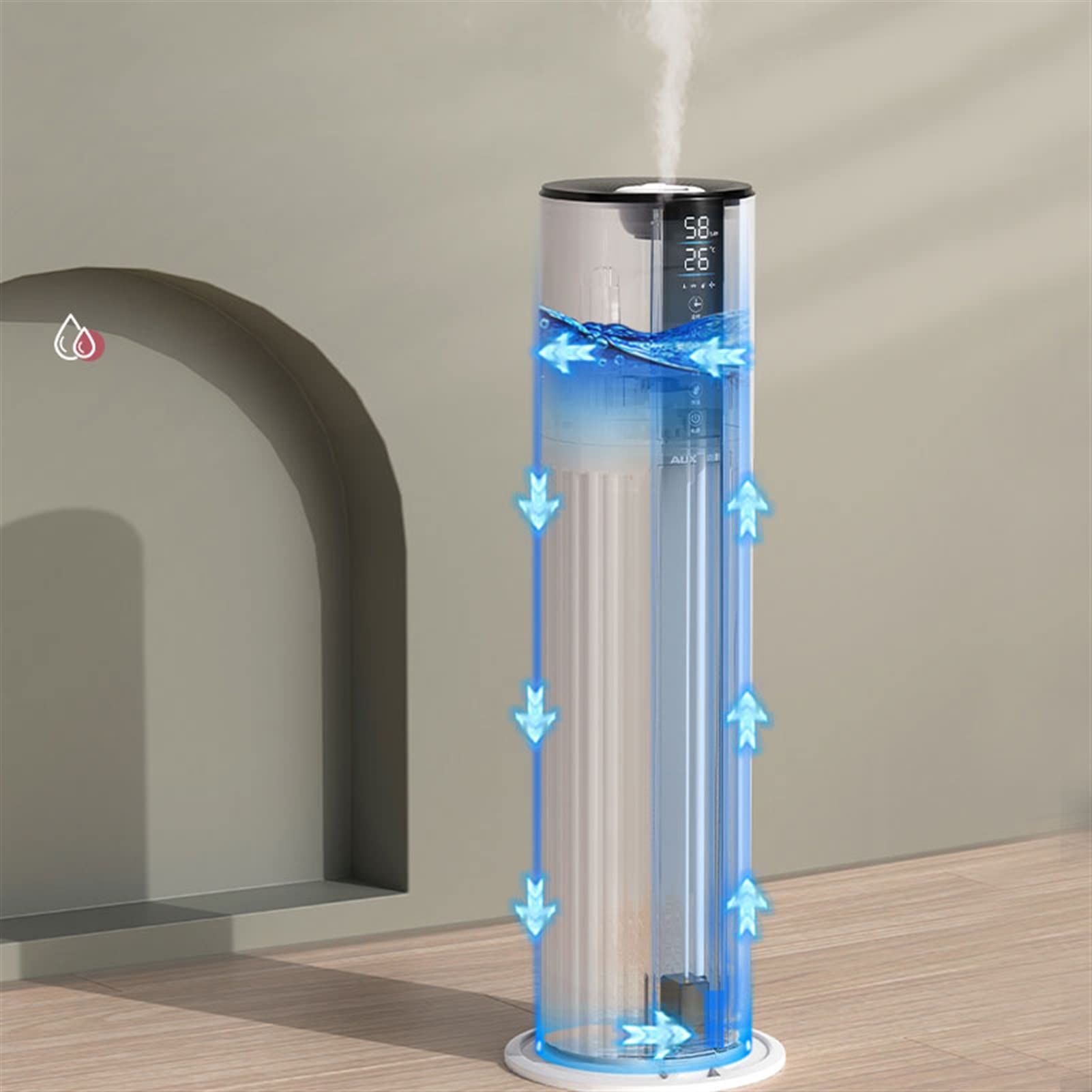 Umidificatore Ambiente Umidificatori silenziosi da 8 litri for produzione domestica Fino a 280 ml/h Umidificatore con riempimento dall'alto con umidostato a 3 velocità - Spegnimento automatico - Umidi