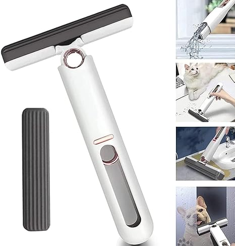 SXWLJT Mini Sponge Mop, Household Desktop Glass Cleaning Mop, Bathroom Crevice Absorbent Mop, Hands-Free Lazy Replaceable Mop Head (White, ABS Plastic)