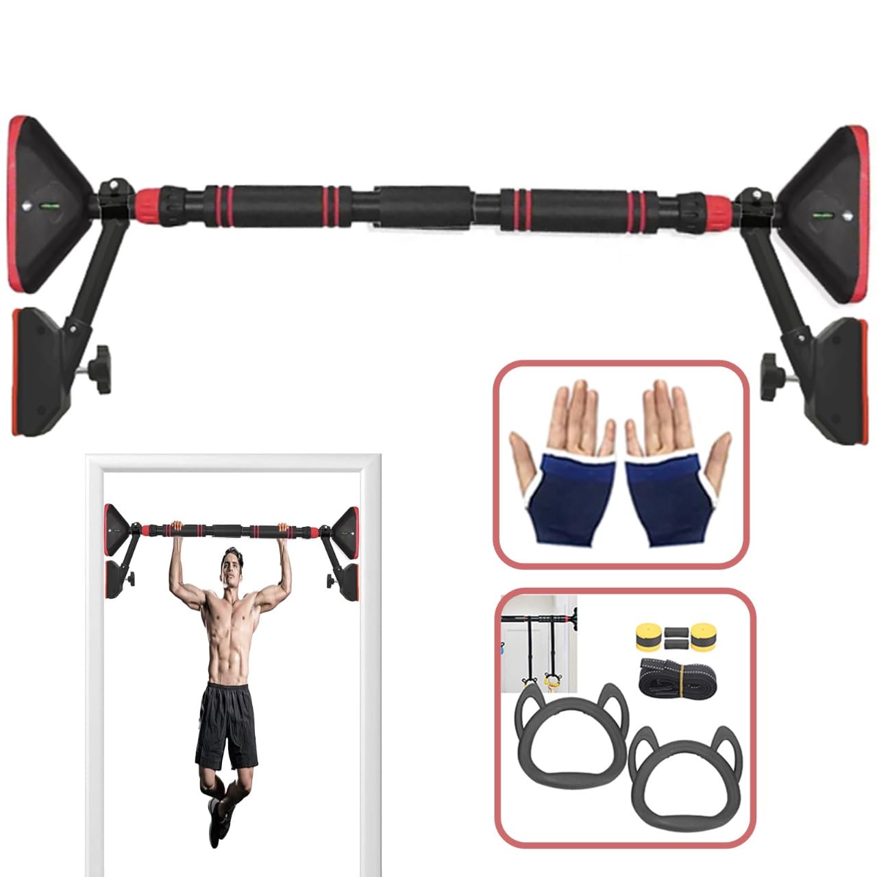 Spotaxe Adjustable Wall Mounted Pull up Bar with Comfortable Grip Handles  for Pull-Ups Chin-Ups Fitness Training Muscle Development and Various