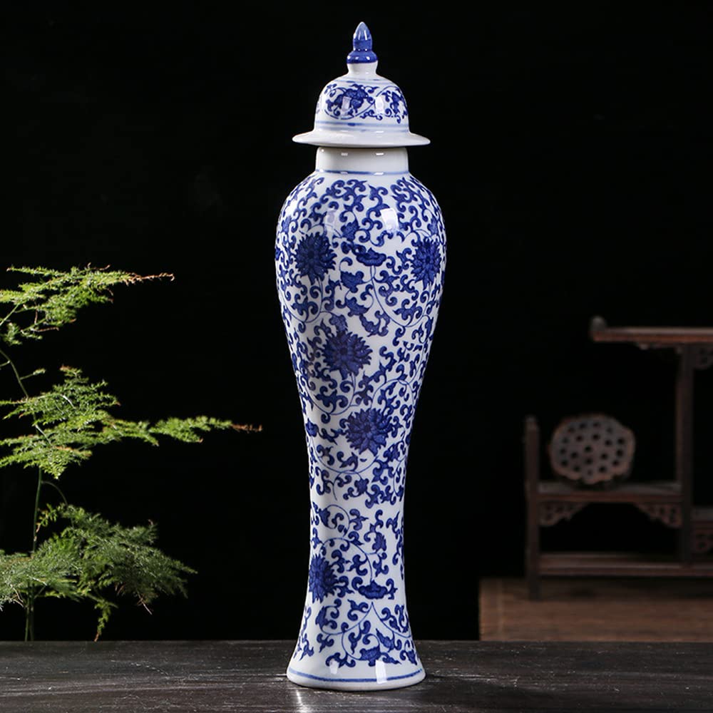 asdchZen Blue & White Porcelain Vases Classic Ceramic Flower Vases For Home Decor Long Neck Floral Vase Home Decor Centerpieces Decorative Vase,E