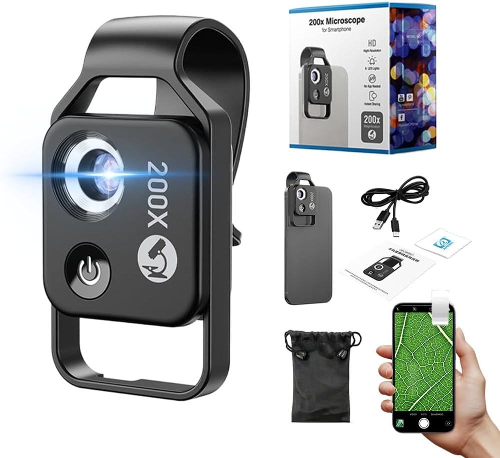 2025 New Nano Zoom 200x for iPhone, Pocket Microscope Camera, Zoom Lens for iPhone and Android, Zoom Zoom with CPL Lens Magnification Zoom More Stable and Sharper, Macro Lens for Phones (Black)