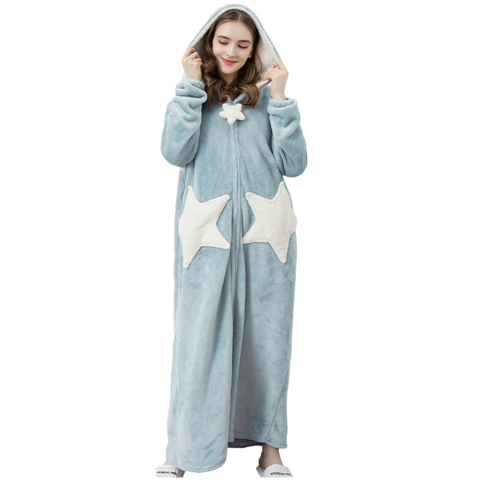 VPQILHFluffy Dressing Gowns for Women Full Zip Bathrobe with Hooded Ladies Full Length Fleece Bathrobe Comfy Soft Thickened Housecoat Nightgown Cosy and Warm Bath Robe Winter Hooded Sleepwear with Pockets