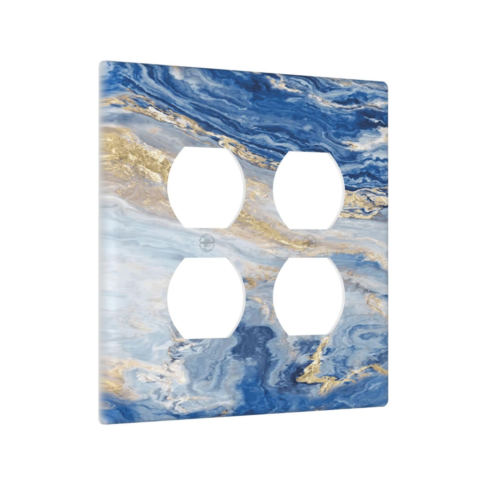 Sghxwp Outlet Covers Blue Marble Gold Foil 2-Gang Duplex Light Switch Covers Decorative Modern Abstract Ocean Blue & Gold Gfci Wall Plate Receptacle Switch Plate Cover for Bathroom Home Decor