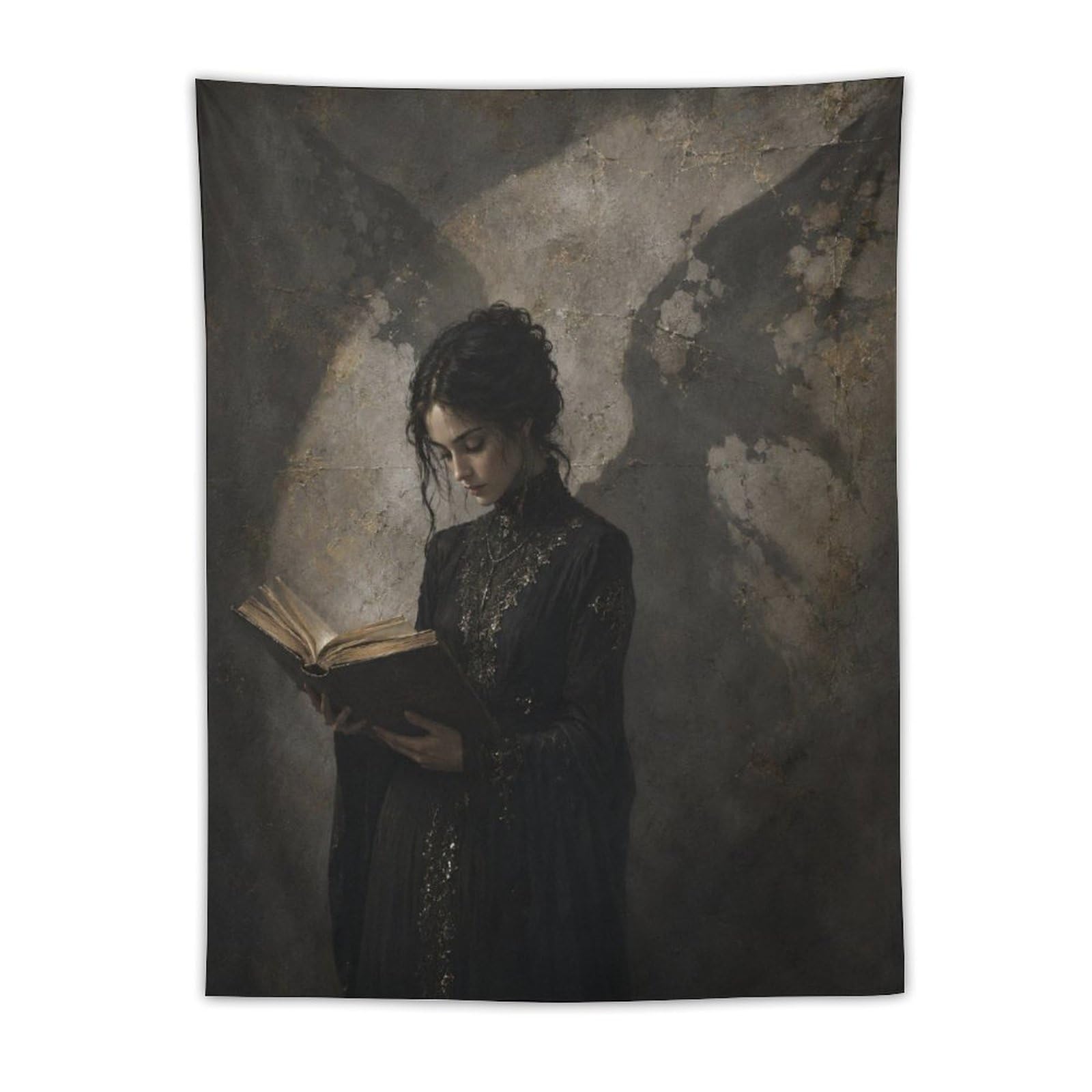 W7C8U2X3 Candlelit Woman Reading Wall Tapestry, Dark Literary Mood
