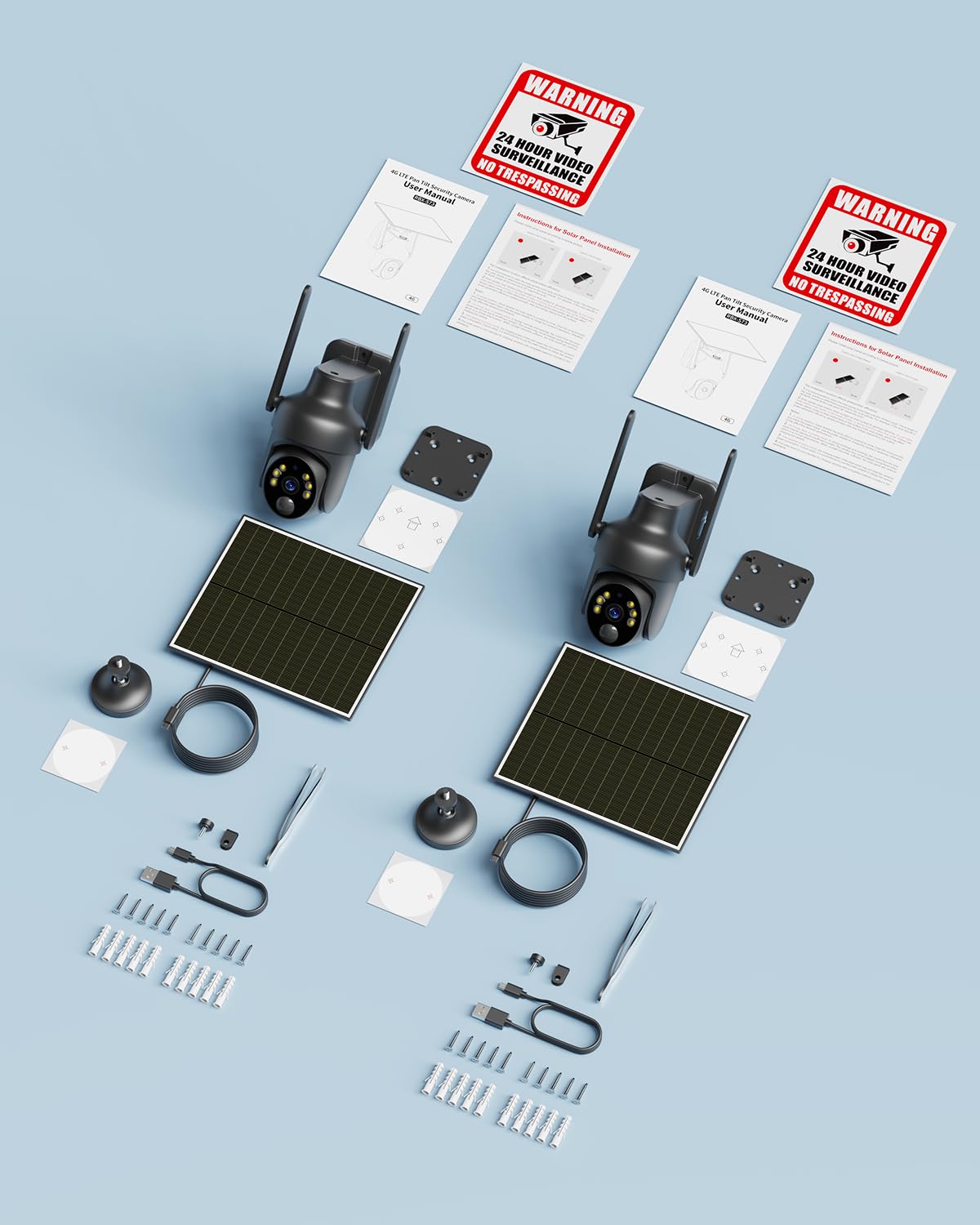 SEHMUA 4G LTE Cámara Vigilancia Exterior Solar con SIM, 【2 Unidad】 | 2K 360° Camara Solar 4G con Visión Nocturna en Color, PIR Detección de Movimiento, Audio Bidireccional, IP66