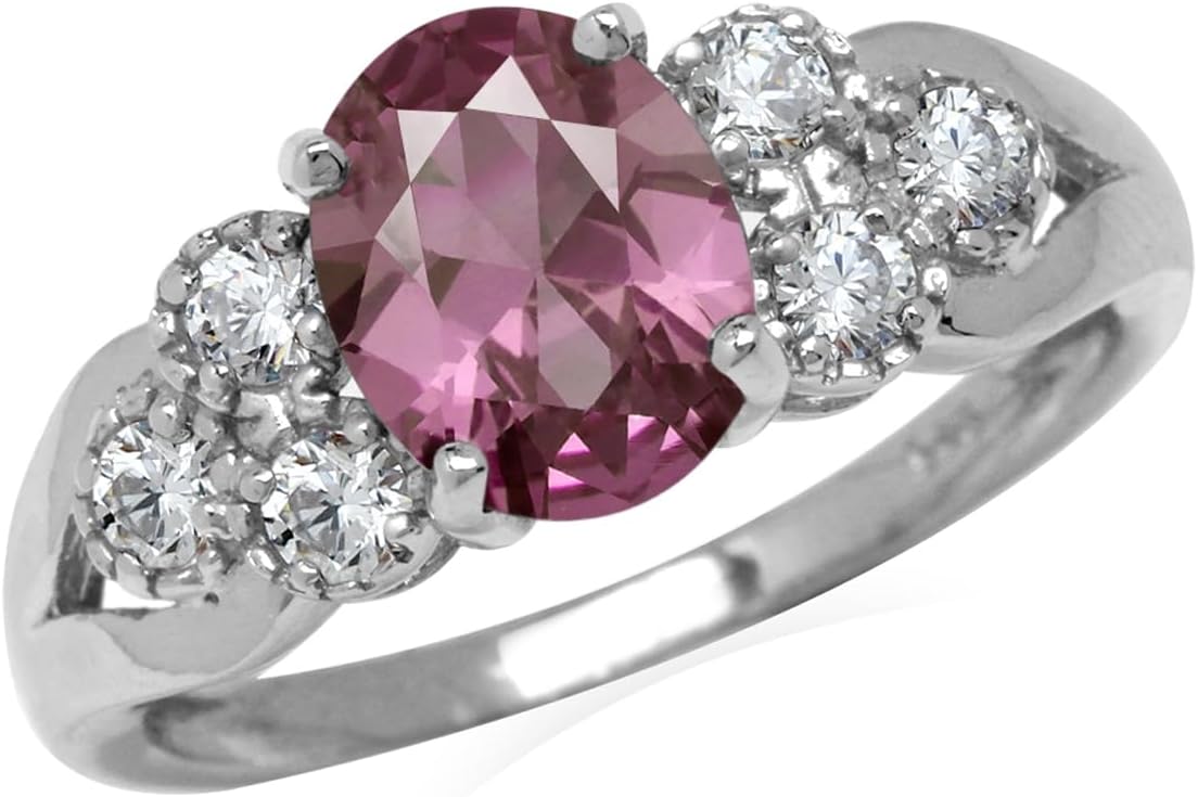 Silvershake Oval Shape Birthstone Gemstones White Gold Plated 925 Sterling Silver Engagement Anniversary Right Hand Ring Jewelry for Women
