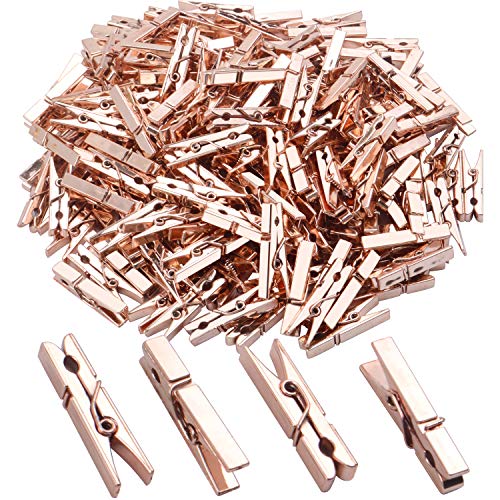 200 Pieces Photo Clips,Mini Rose Rold Plastic Utility Paper Clip Clothespins Clip