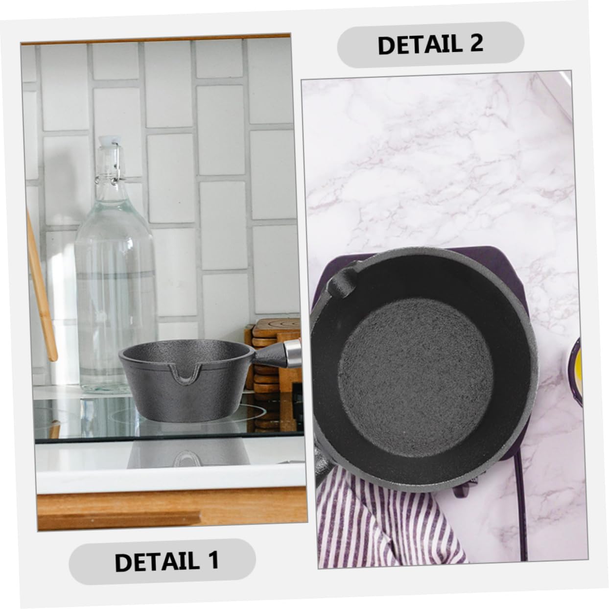 PRETYZOOM 2pcs Mini Cast Iron Pour Oil Pot Set Small Frying Pan for Butter Oil and Eggs Sturdy Kitchen Accessory Handle for Indoor Cooking