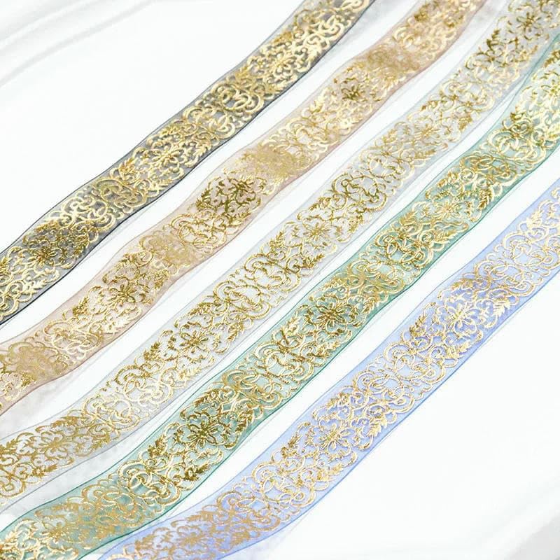 Großhandel 1'' 25mm Gold Arabesque Damast Chiffon Organzaband für Verpackung Hochzeit DIY Handwerk Nähzubehör-153Sherbet-50Yards