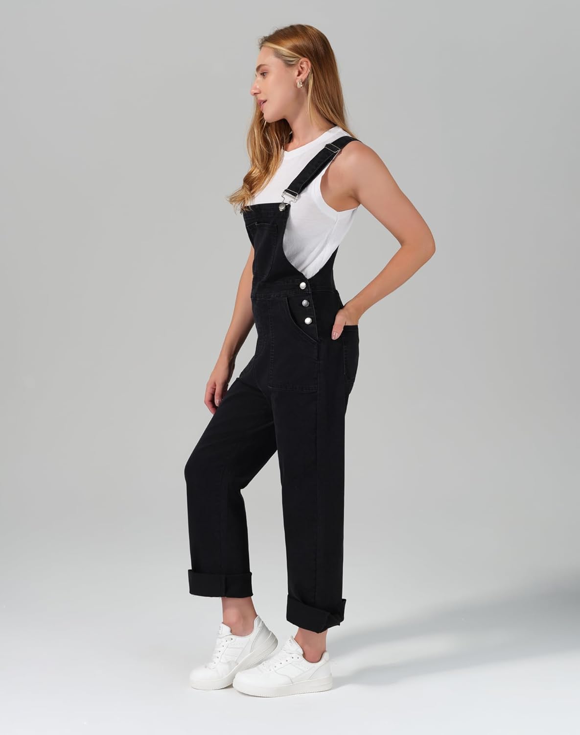 roswear Denim Overalls for Women Adjustable Strap Stretchy Bib Overall Jean Jumpsuits Pants - Image 2