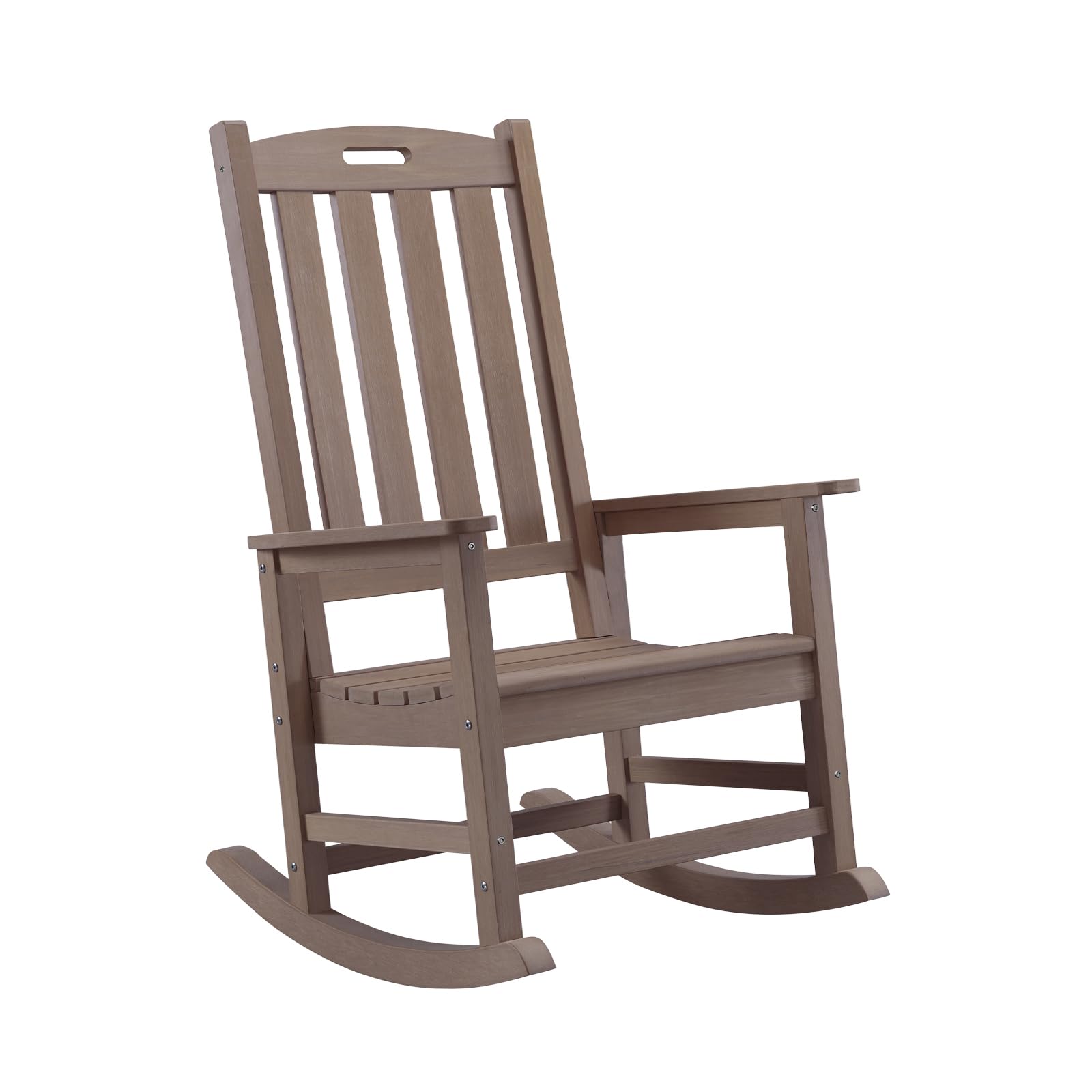 Psilvam Oversized Outdoor Rocking Chair, HDPE Porch Rocker (Brown)
