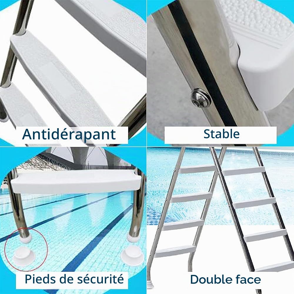 Échelles de Piscine pour piscines creusées, échelle de Piscine Hors Sol Robuste, escabeau de Piscine antidérapant de 52 Pouces pour Voyage, Piscine de Jardin, Maison