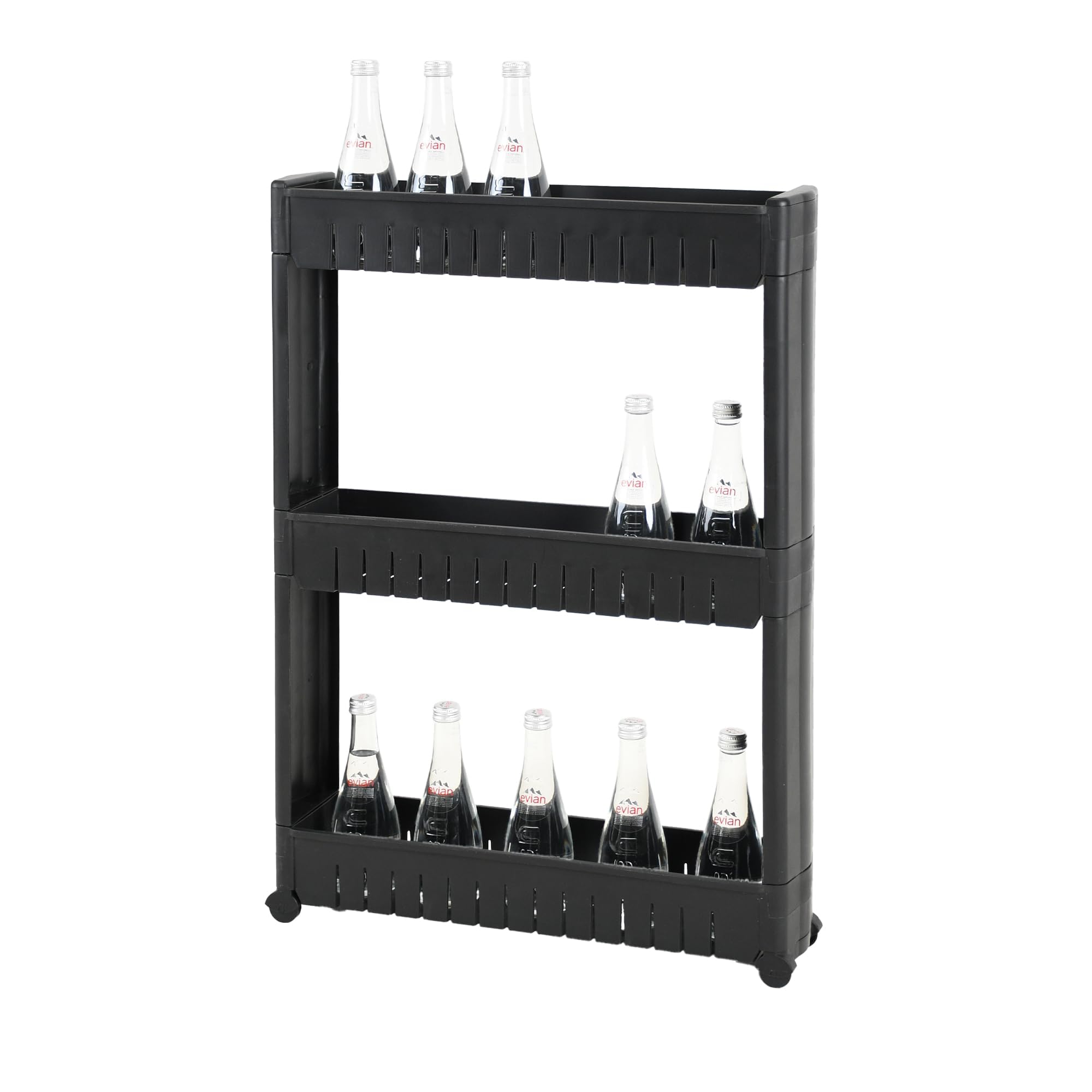 Amig - Carrello stretto con ruote Böken - Nero - 54 x 12 x 78 cm - Carrello ausiliario per ripostiglio - Unità di stoccaggio a 3 livelli per bagno