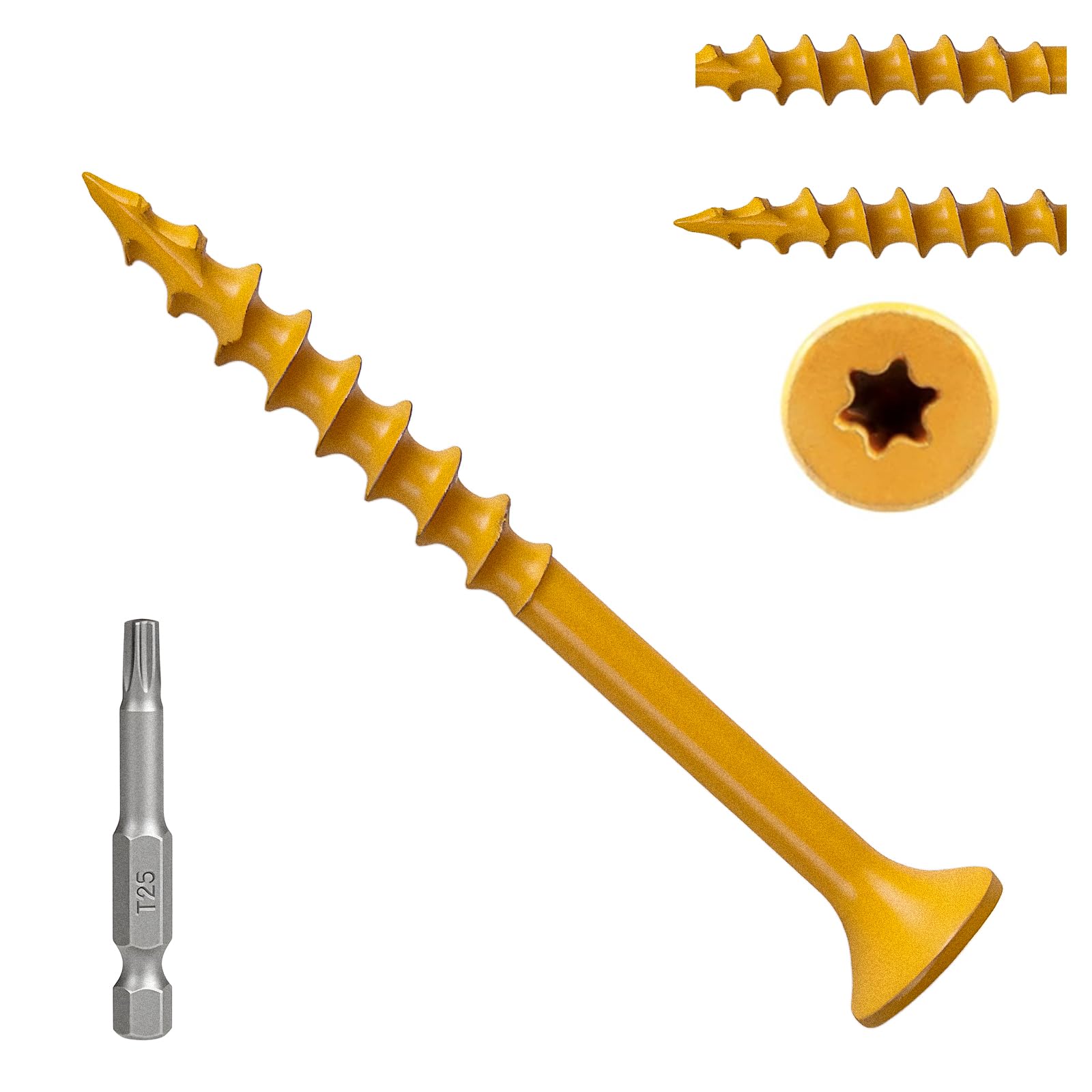 Deck Screws 2 Inch, Wood Screws #8×2, 100 Pcs, Tan Rust Resistant Epoxy Coated, Outdoor Decking Screws, Torx/Star Drive Head Deck Screw, T25 Star Bit Included, for Timber, Fence