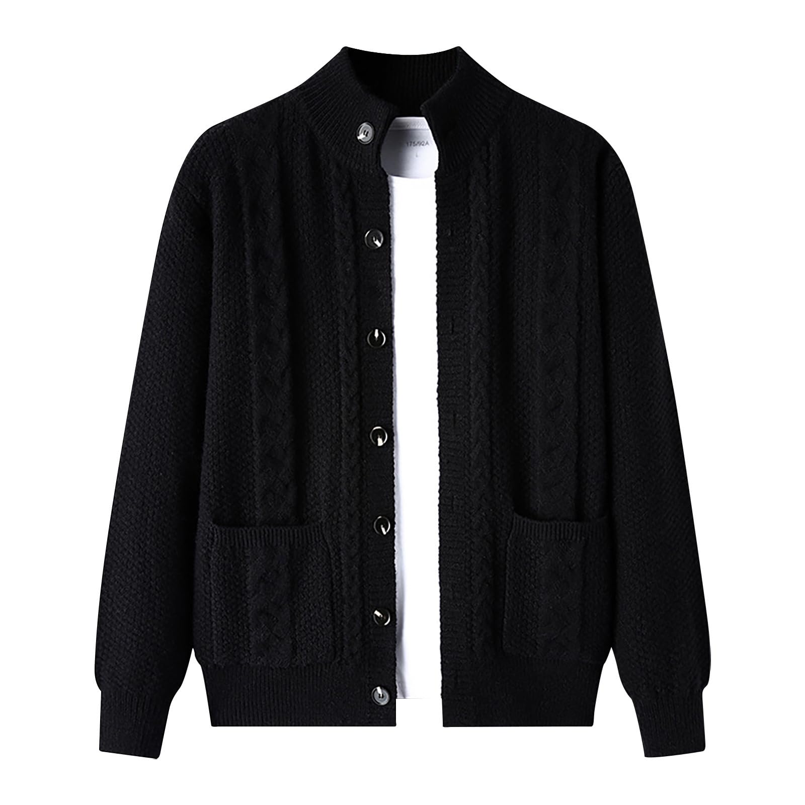 Genérico Cardigan Hombre Punto, Chaqueta Punto Hombre con Cuello Chal Suéter Cuello V Punto Manga Larga Solapa Cuello Abrigo De Punto con Bolsillos para El Ocio Y El Autocultivo