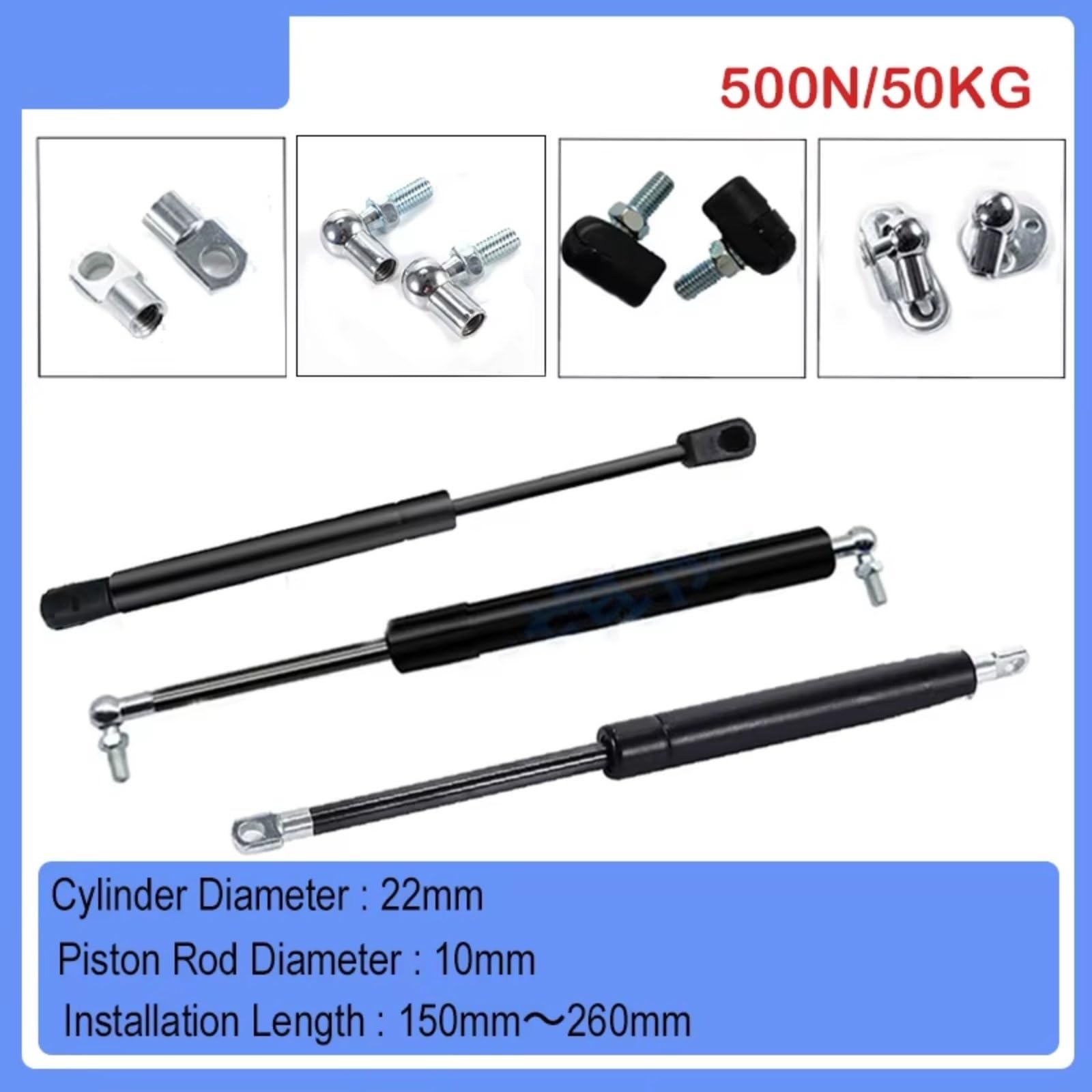Amortisseur à gaz 1 Barre Jambe Force Universelle 150Mm-260Mm 50Kg/500N Ressort À Gaz Amortisseur Support Levage Hydraulique Barre Jambe Force Camping-car Lot vérins à gaz(22-10-65-210)