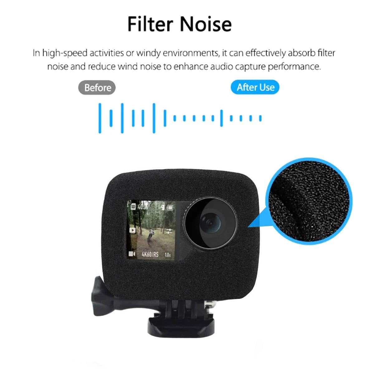Windslayer Foam Cover for DJI Osmo Action 3 + 4 + 5 Pro Camera Wind Blocker Noise Reduction Windshield Windproof Muffler Case Slayer - Image 2