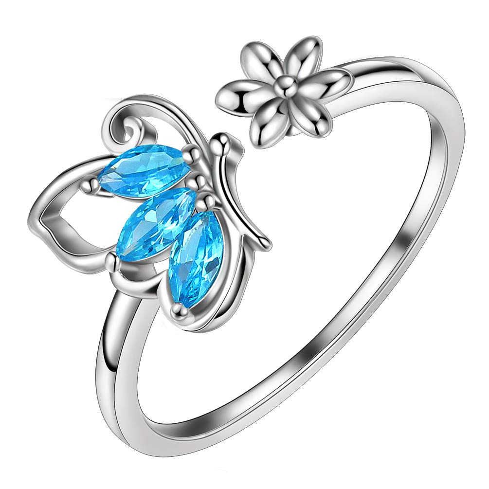 Aurora Tears Anello da Donna a Forma di Farfalla in Argento Sterling 925 Apertura Anelli Regolabili Cubic Zirconia Gfits DR0074