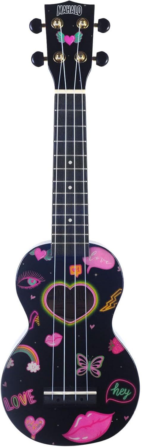 Mahalo Ukuleles MA1HE bk Hearts Ukulele, Soprano