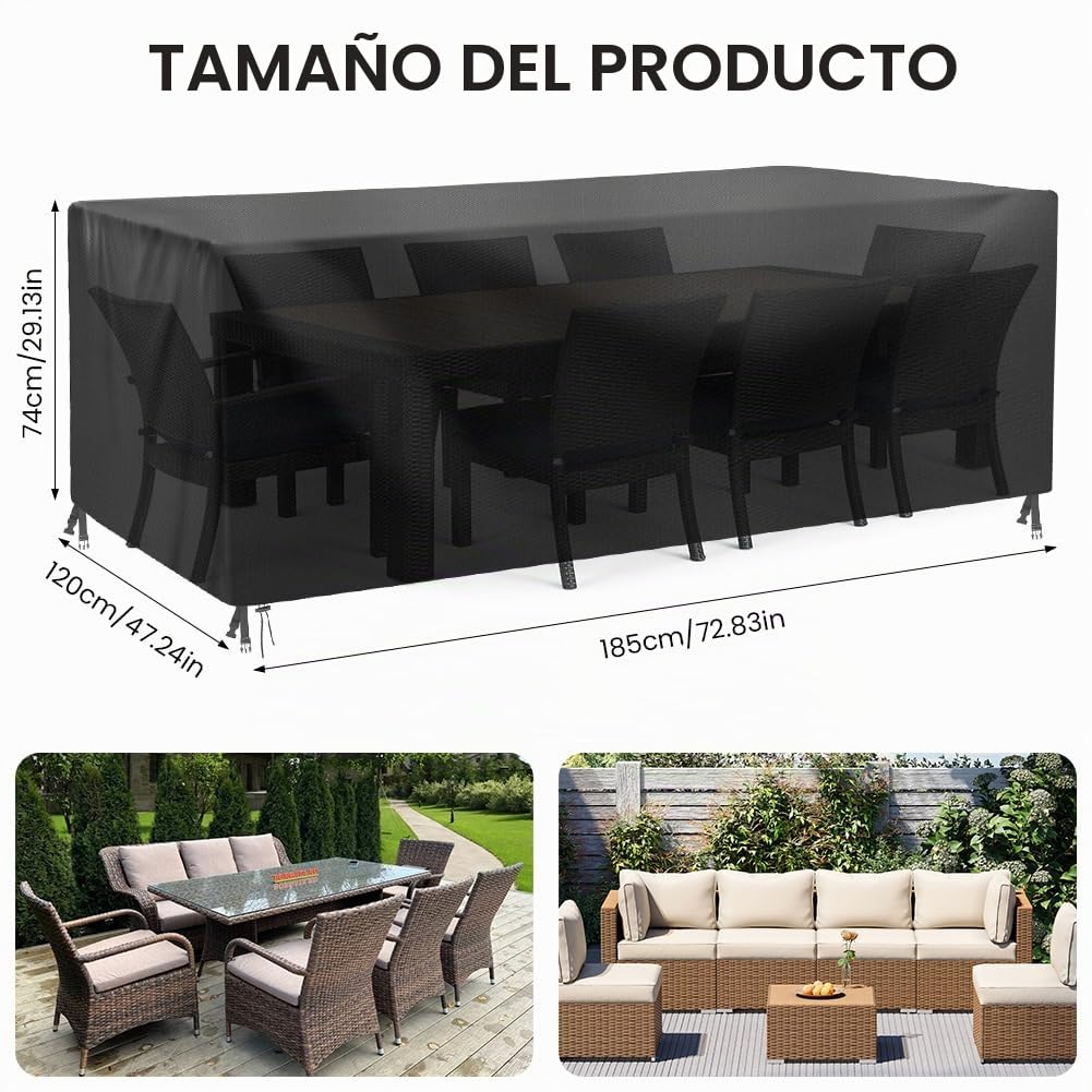 AOOWU Funda Sillas Jardin Apilables, 210D Tela Oxford Funda Sillas Exterior Impermeable con Cordón,Resistente al viento y a los rayos UV Funda para Sillas para Silla Apilables Jardin (185X120X74CM)