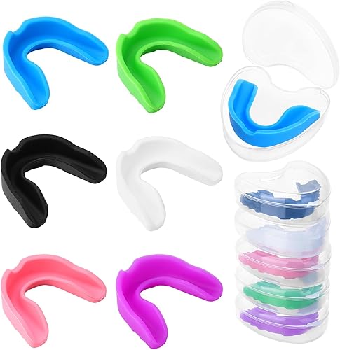 Paquete de 6 protectores bucales para deportes con caja de almacenamiento, protector bucal de silicona para jóvenes, boxeo