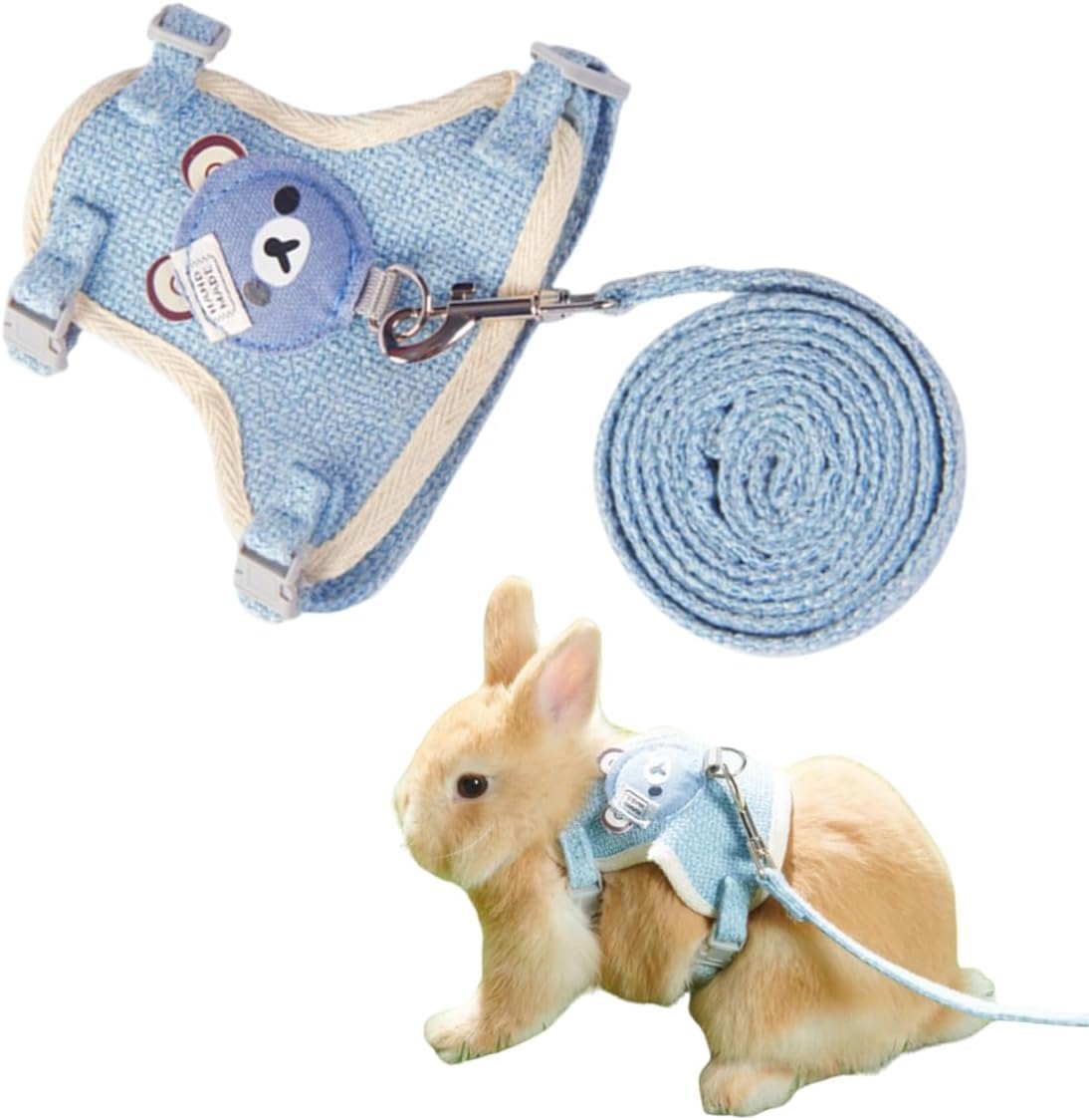 FORZENA Rabbit Clothes Cute Vest Harness Leash Set Adjustable Outdoor Walking Control Rope for Small Pets Bunny Guinea Pig Ferret Kitten (S,Blue)