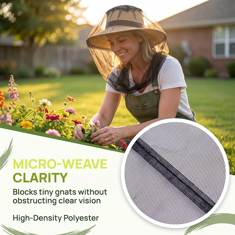 Mosquito Head Net, Fine Mesh Bug Face Netting with Adjustable Elastic Band miniatura 6