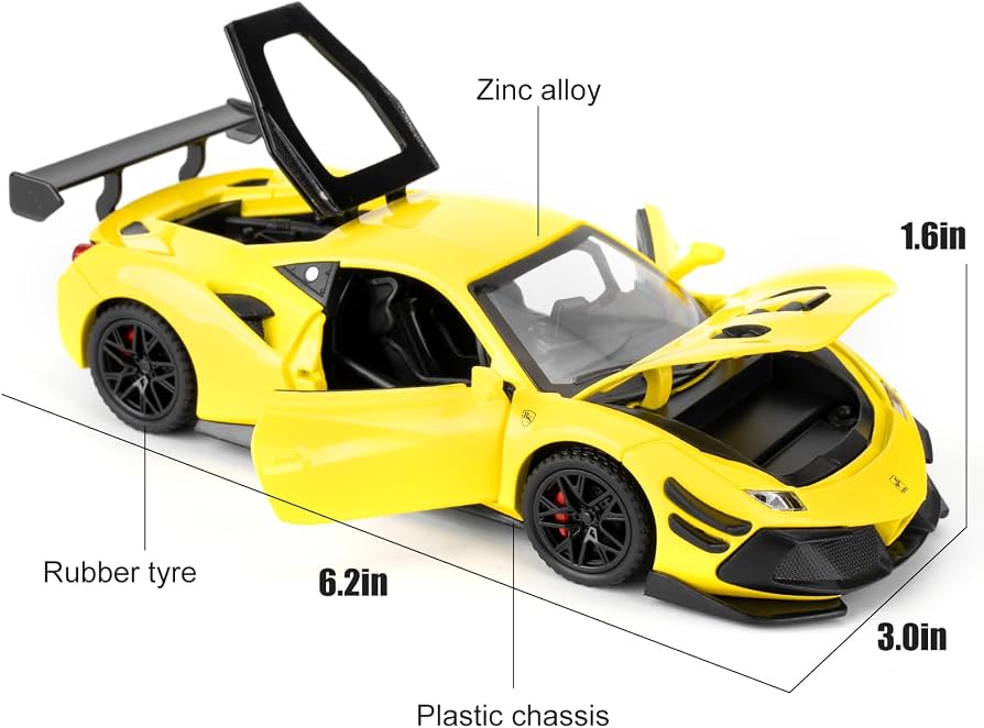 imtfzct 1:32 Ferrari 488 Modellino auto, auto in alluminio pressofuso con funzione di ritorno, auto giocattolo per bambini con luce e suono, giocattolo da collezione, regalo per bambini (rosso