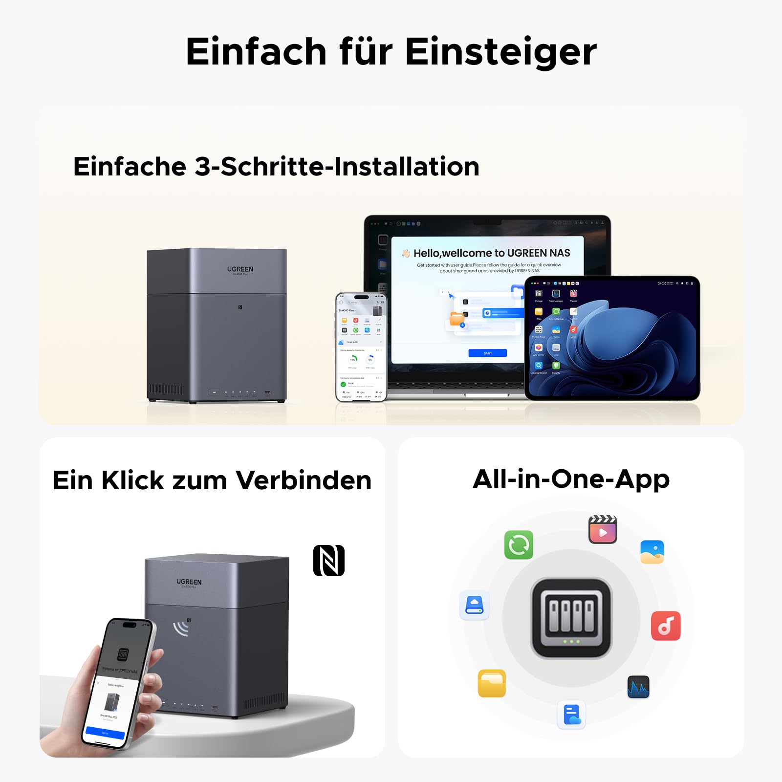 UGREEN NASync DH4300Plus 4-Bay NAS mit 2.5G USB C LAN Adapter(Diskless)