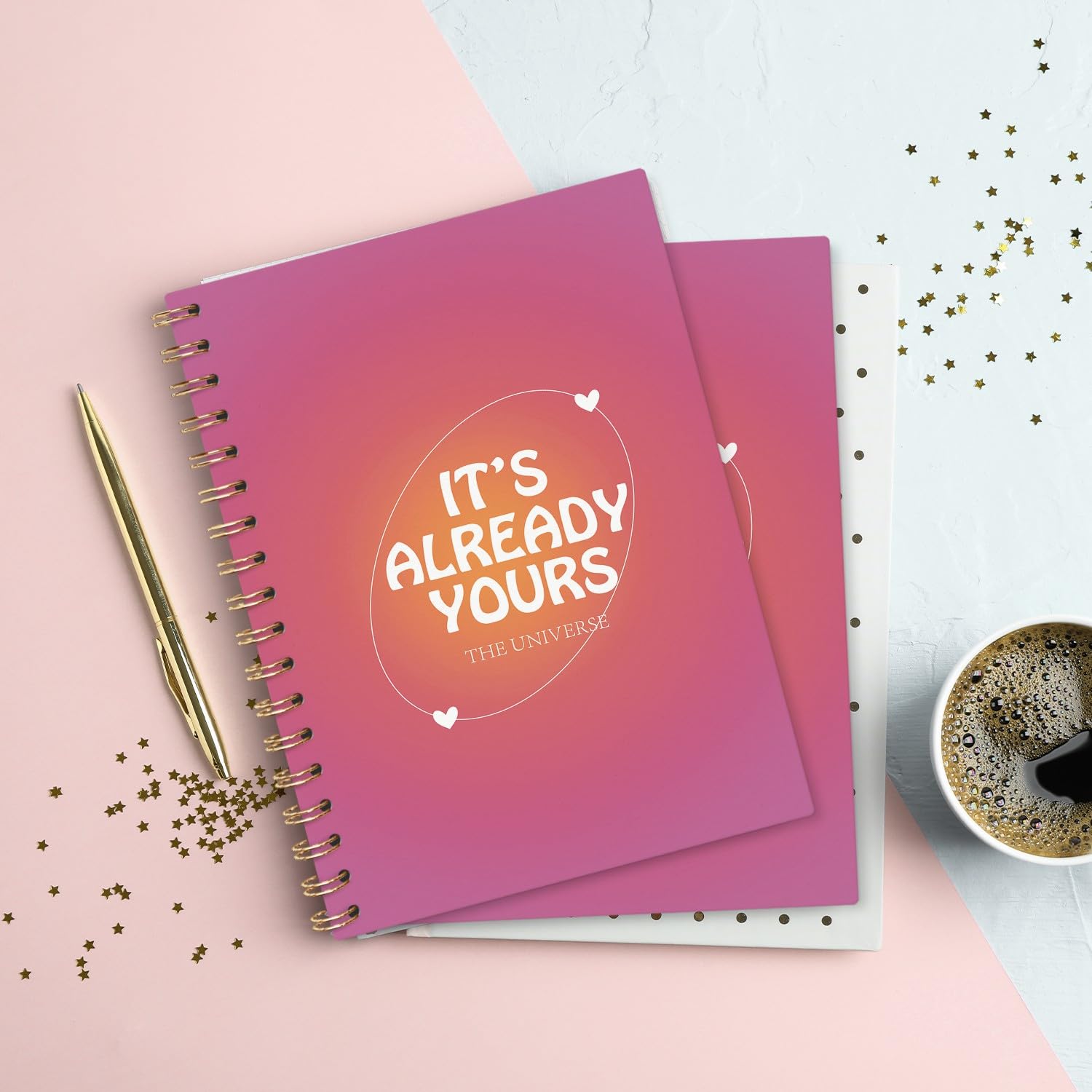 VONTP Taccuino alla moda Preppy Aura, It's Already Yours The Universe, quaderno a spirale con copertina rigida, diario a righe per scrivere, regalo preppy per donne e ragazze, 14 x 20 cm