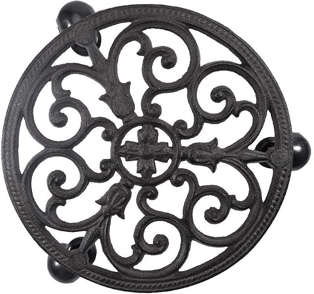 Sungmor Heavy Duty Cast Iron Plant Caddy with Wheels - 11 Inch Rolling Plant Stand Round Planter Rollers - Black Brown Movable Plant Trays - Indoor Outdoor Flower Pot Pallet Furniture Dolly Trolley