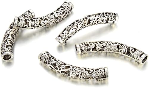 Miniatura 1 de 30 tubos curvos de fideos de 1.57 pulgadas (1.575 in) cuentas de conector de vid, tono plateado antiguo (agujero grande  0.177 in) para fabricación