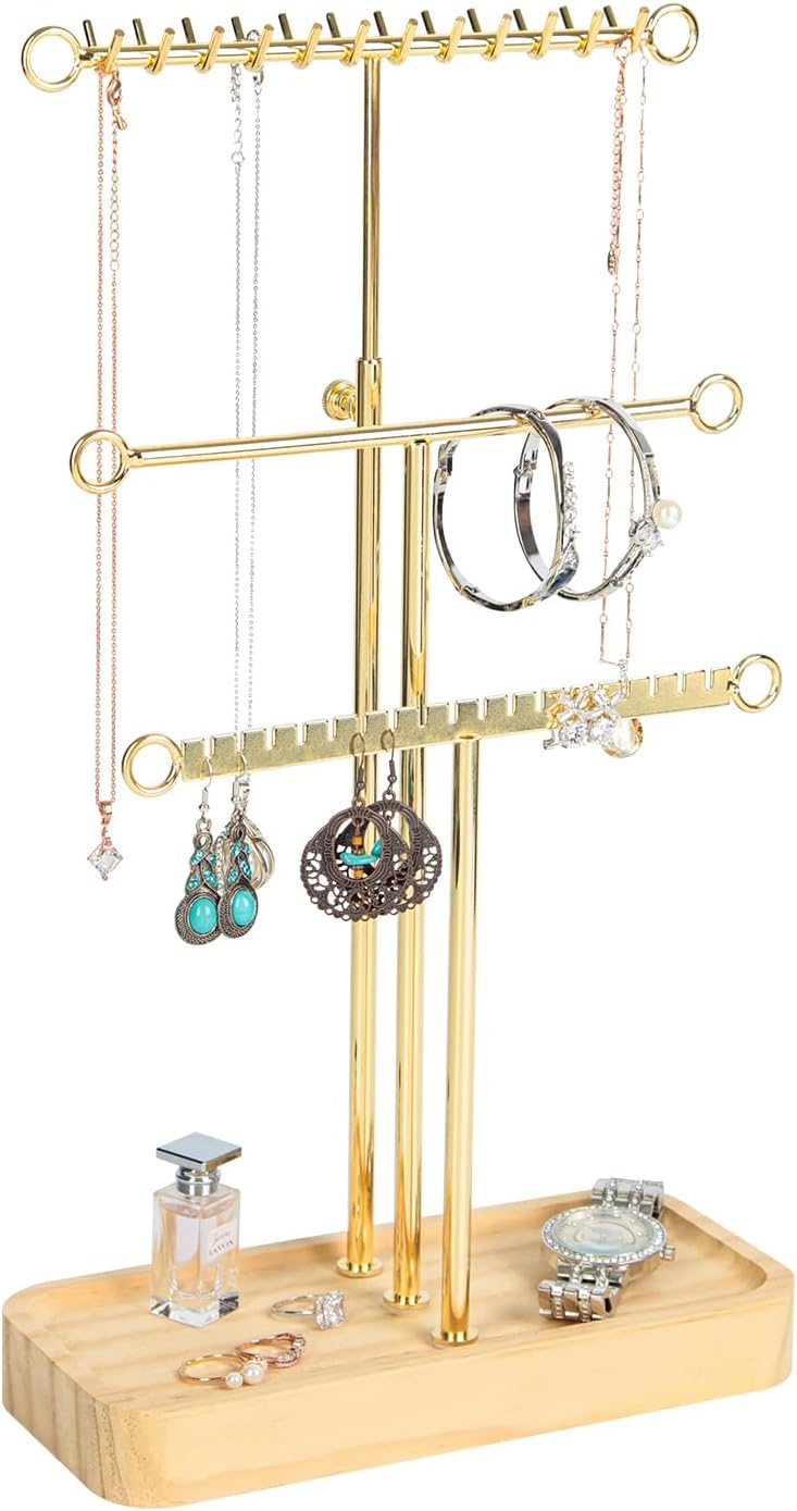 J JACKCUBE DESIGN Jewelry Gold Metal 3 Tier Tree Organizer