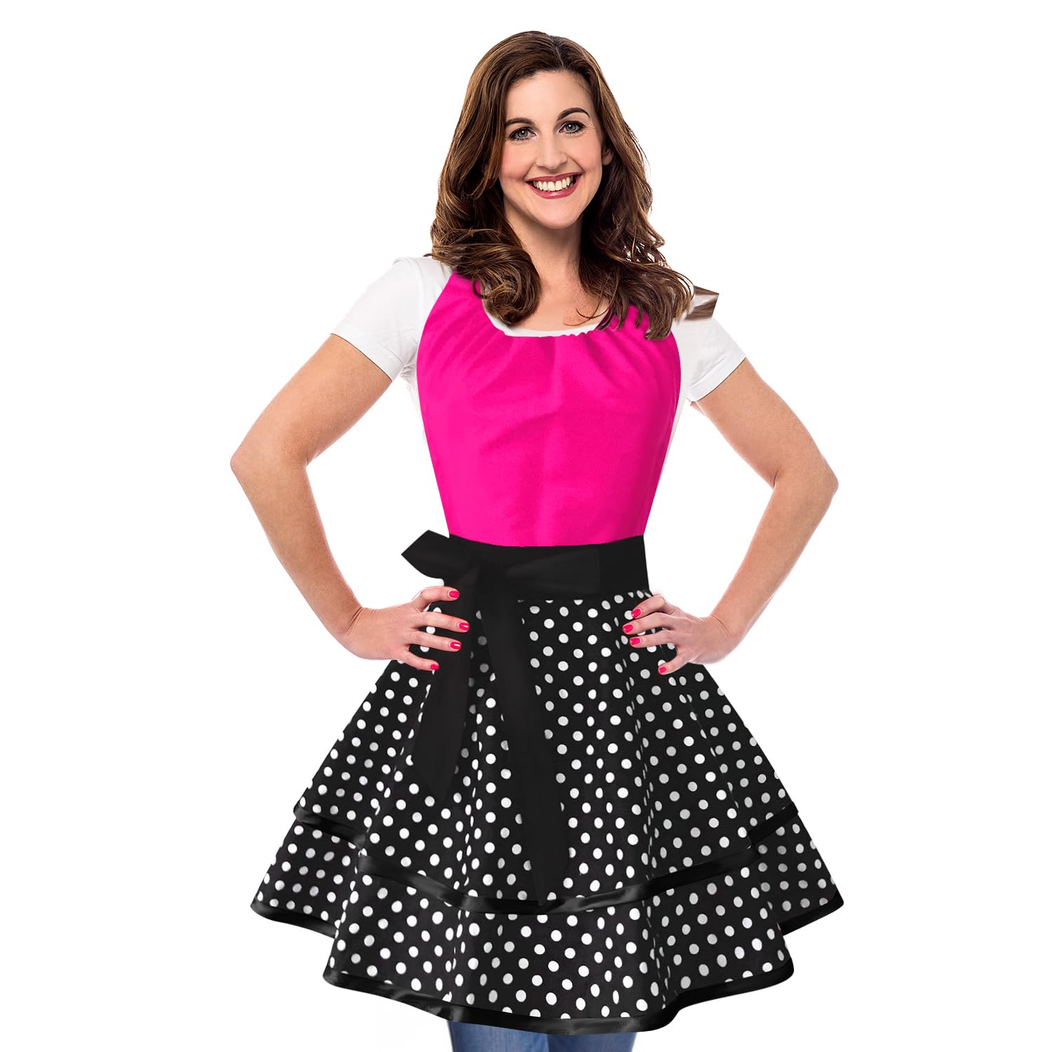 Violet Mist Cute Vintage Aprons for Women Sexy Rose Pink Polka Dot Retro Aprons Girls Ladies 50s Christmas Apron Lovely kawaii Adjustable Cooking Kitchen Apron for Housewife Waitress Mother's Gift