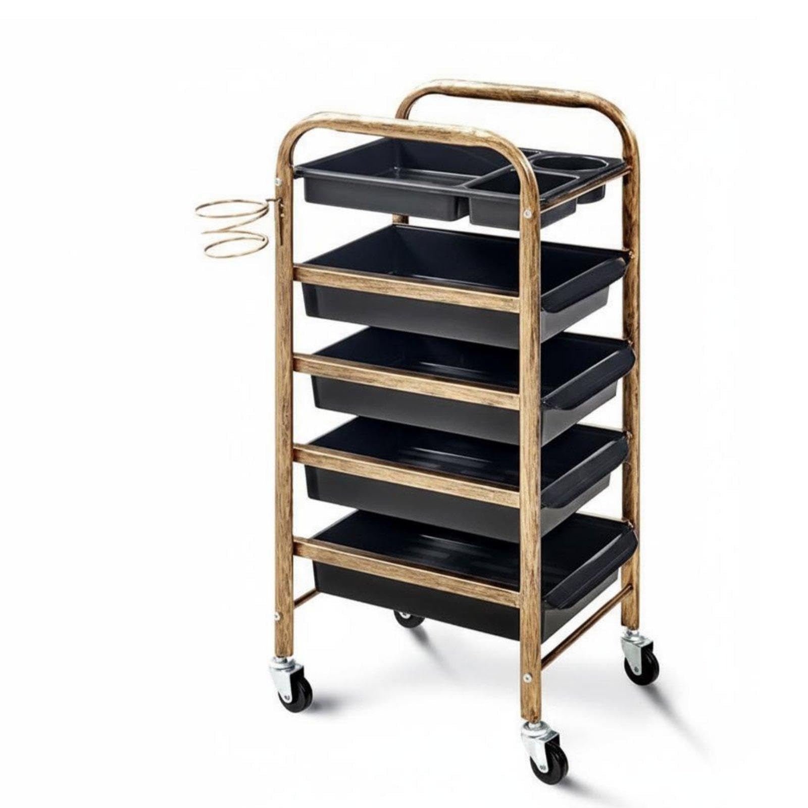 CALANDIS Hairdressing Trolley Multifunctional Salon Rolling Cart Detachable Drawers Barber Tool Trolley for Hair Stylists, Spa Technicians, Barbershop, Home Gold Oiling Model-picture-51