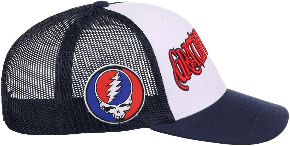 Grateful Dead GD Wordmark Trucker Adjustable Snapback Hat WHT/Navy, White/Navy