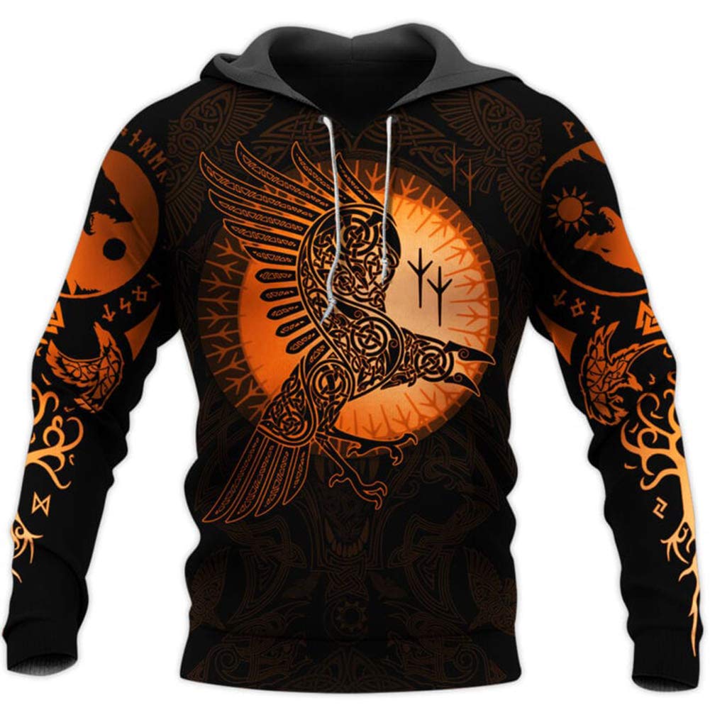Vêtement Viking Homme YABEME Ensemble Tatouage Corbeau Sweat à Capuche 5XL Style Décontracté