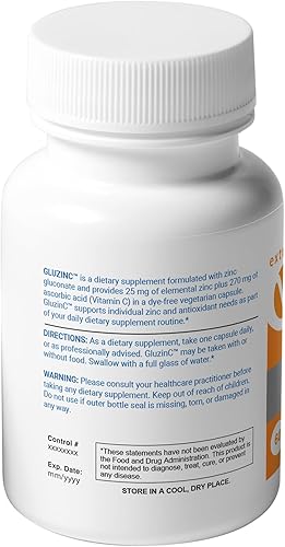 Miniatura 2 de GluzinC Suplemento de zinc y vitamina C | 25 mg de gluconato de zinc + 270 mg de ácido ascórbico | Nutrientes inmunes diarios | 60 cápsulas vegetales