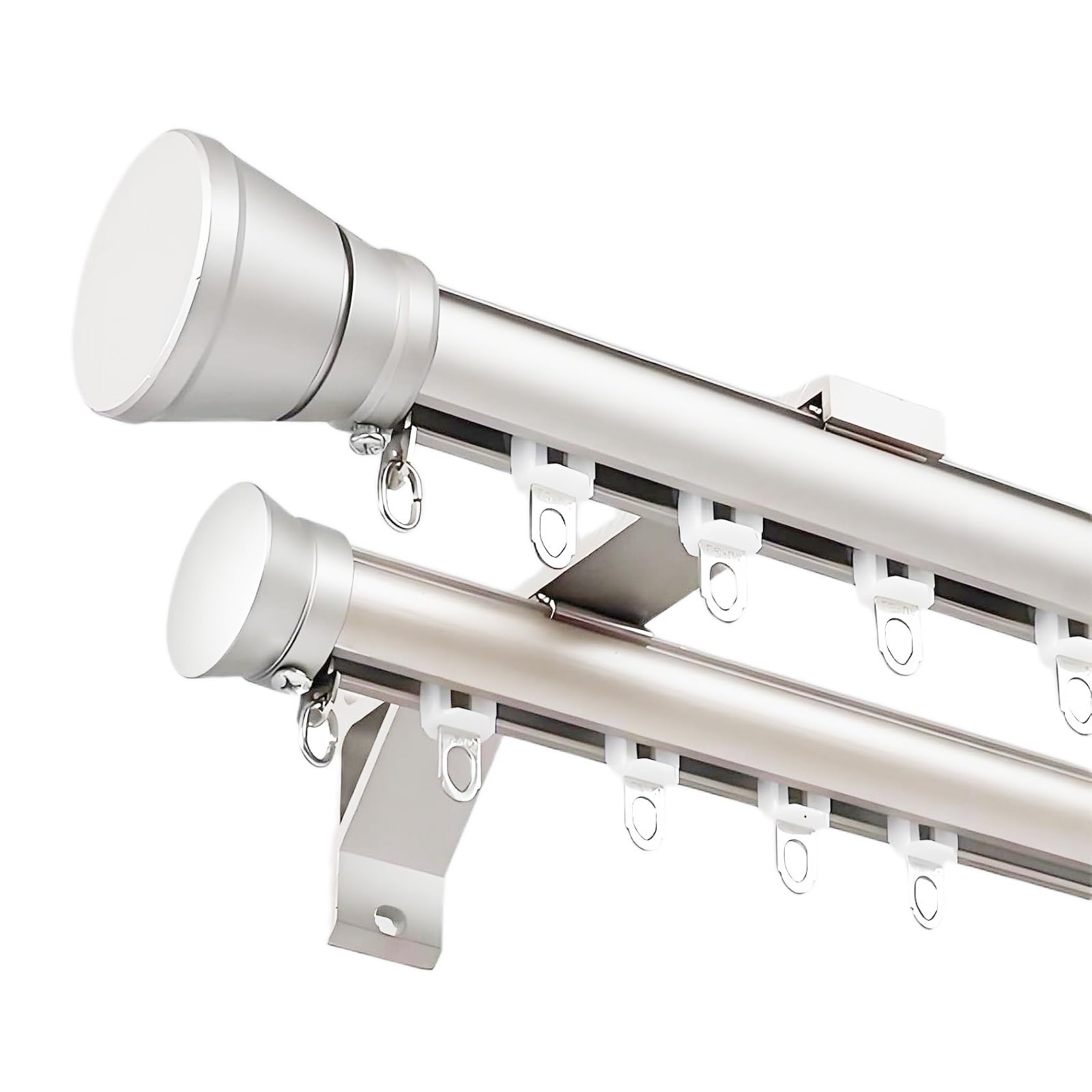 WQPMNYG Premium Double Rod Curtain Set with Finials Heavy-Duty Wall/Ceiling Mount Aluminum Alloy Track Silent Sliding Drape Pole for Room Divider Bedroom & Office (White 1.70m)