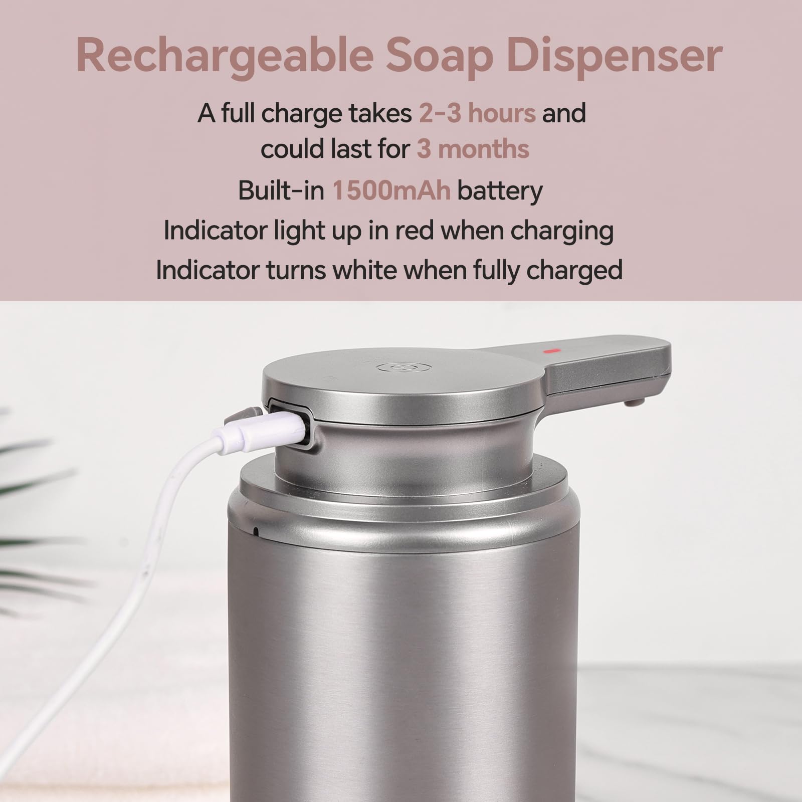Automatischer Seifenspender, Edelstahl-Handseifenspender für Badezimmer, Küche, wiederaufladbar, berührungslos, Handseifenpumpe, 340 ml
