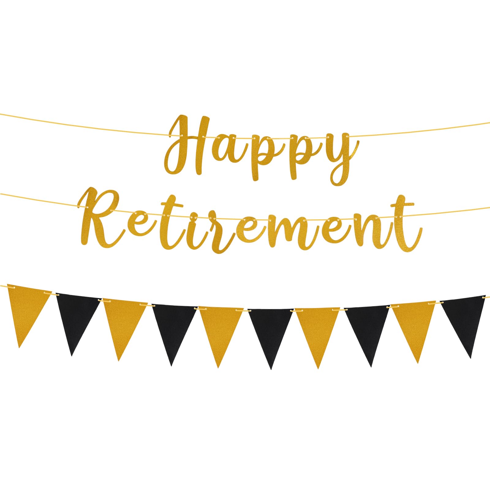 lasuroa Gold Glitter Happy Retirement Banner Bunting & Triangle Pennant Garland, Pre-Strung Retirement Sign Party Decoration for Men & Women Office Farewell Party Supplies