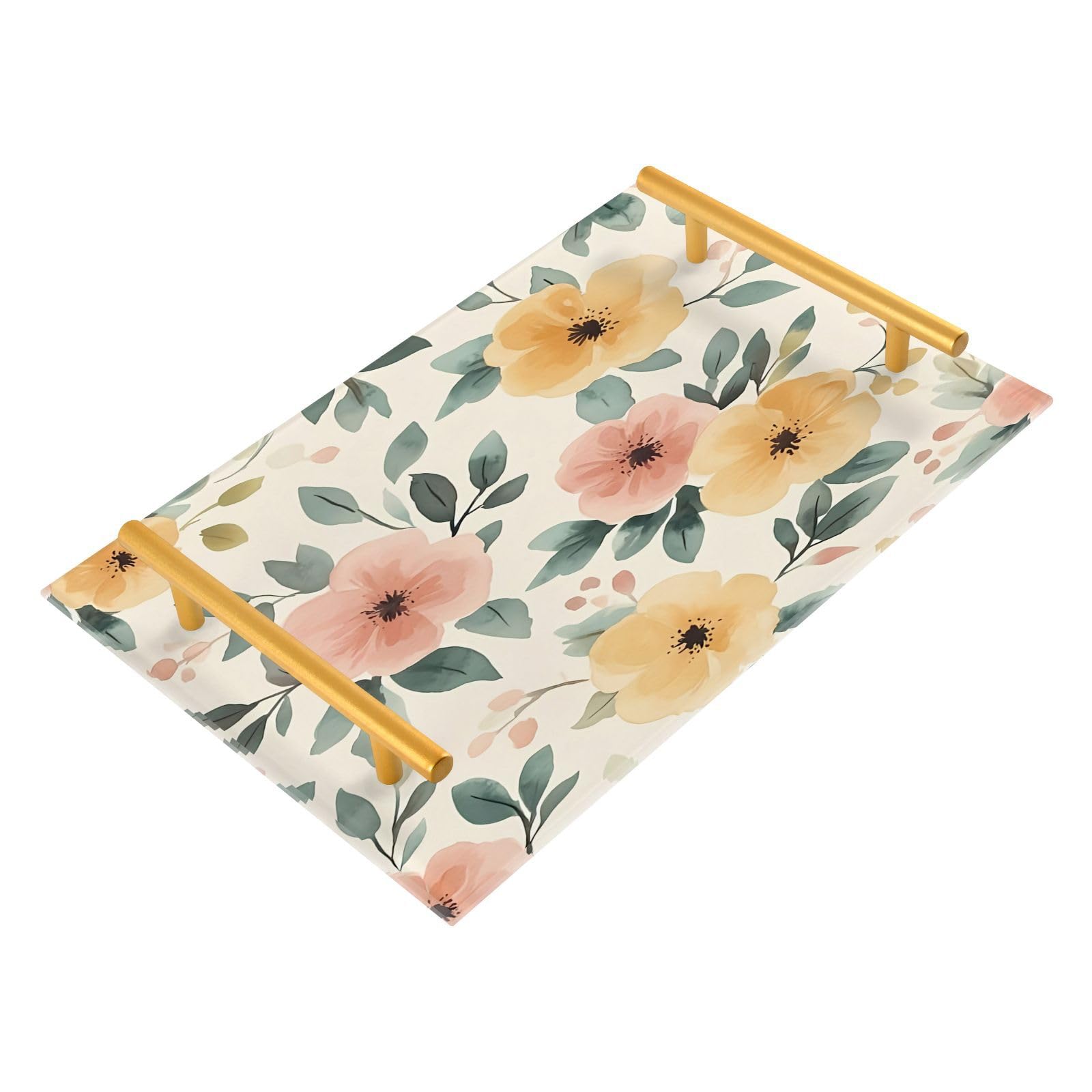 BOESI Watercolor Colorful Flower Tray, Tray with Handles, Countertop Organizer, Decorative