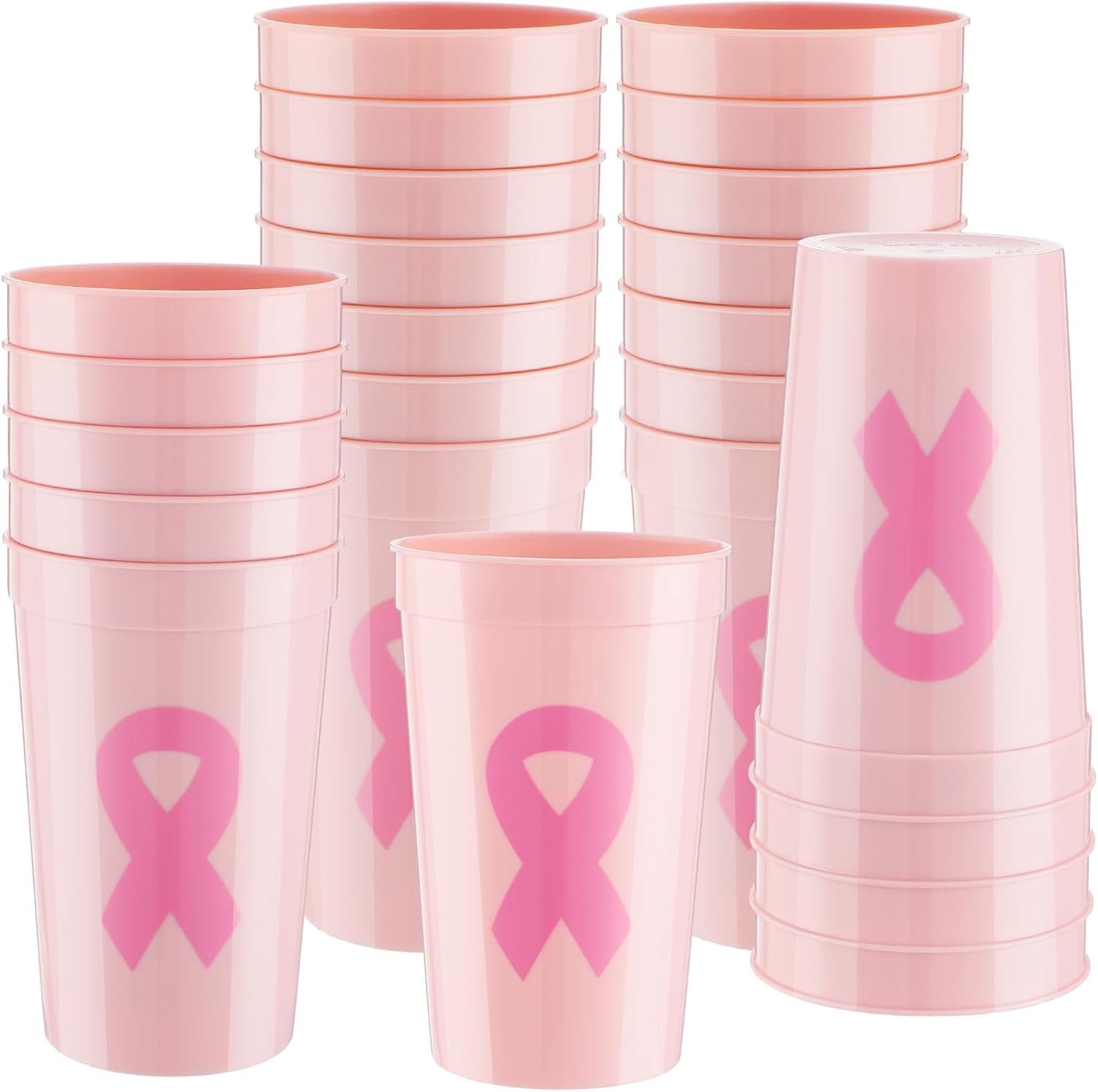 Sliner 24 Pack 16 oz Breast Cancer Awareness Cups Pink
