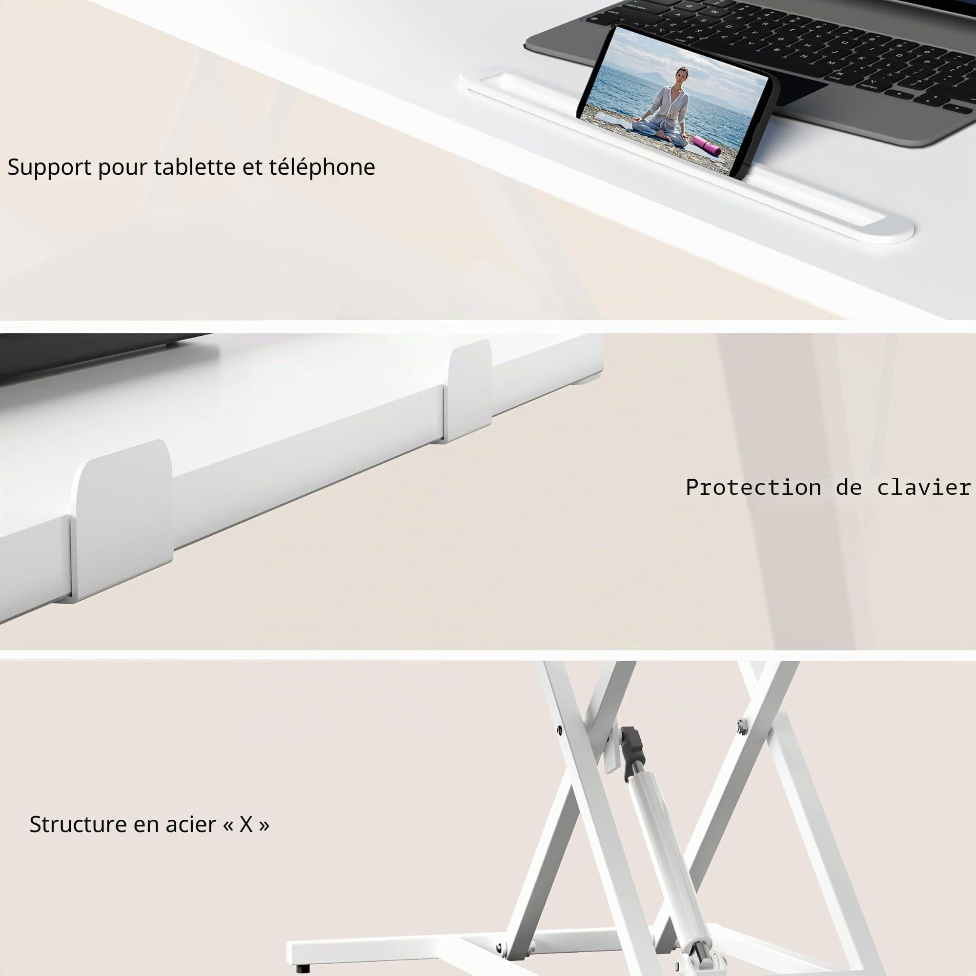 ERGOMAKER Convertisseur de Bureau Debout réglable en hauteur 101 x 40 CM,Bureaux et Postes de Travail,Avec Deux écrans et Plateau Pour Clavier(Blanc)