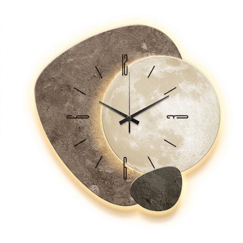 Orologio da parete moderno grande con luce LED, scultura da parete 3D silenziosa, orologio da parete decorativo per soggiorno e casa
