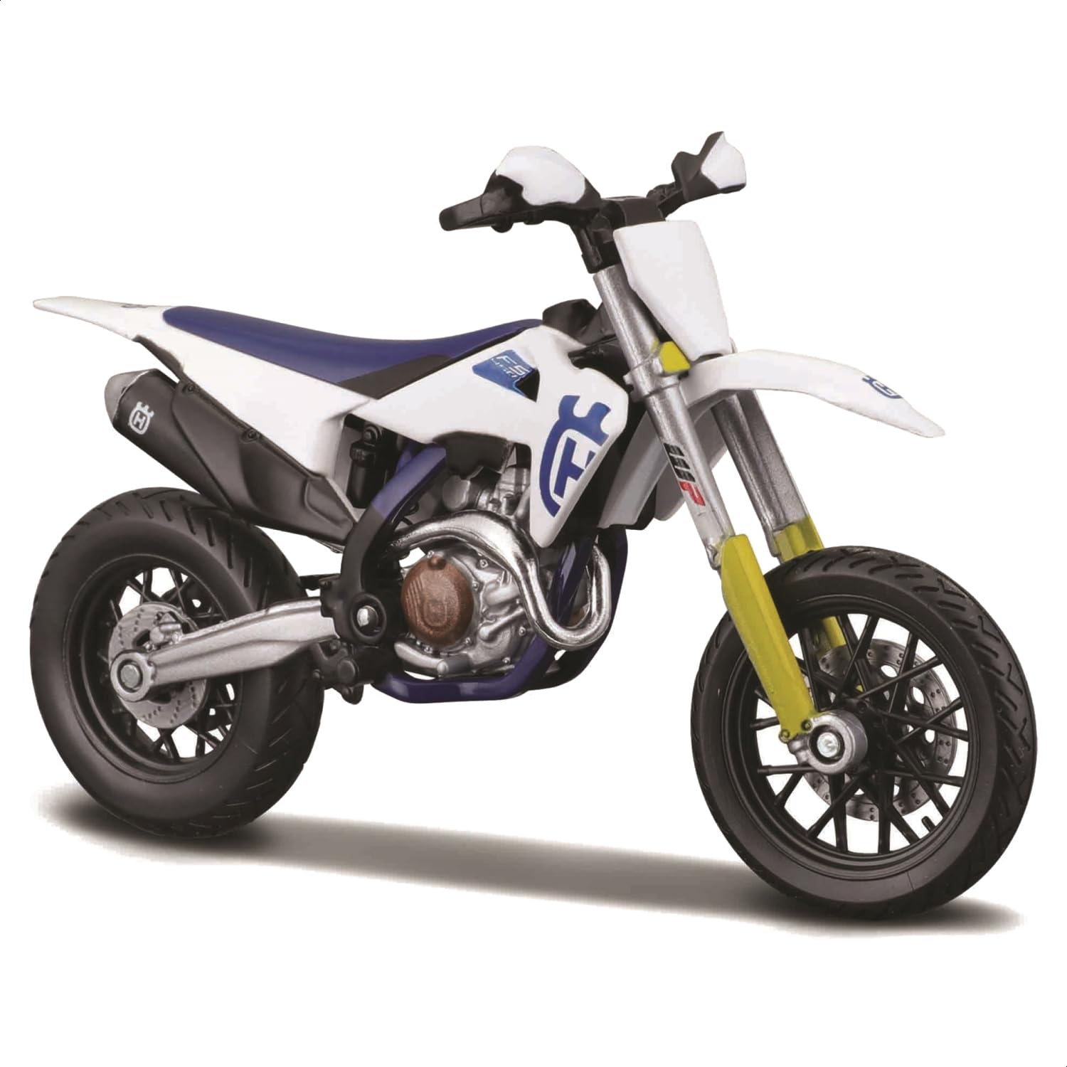 Bburago Husqvarna FS 450 Supermoto Motorbike - 1:18 Scale - Incredibly Detailed Die-Cast Replica Collectible Motorcycle Model, White
