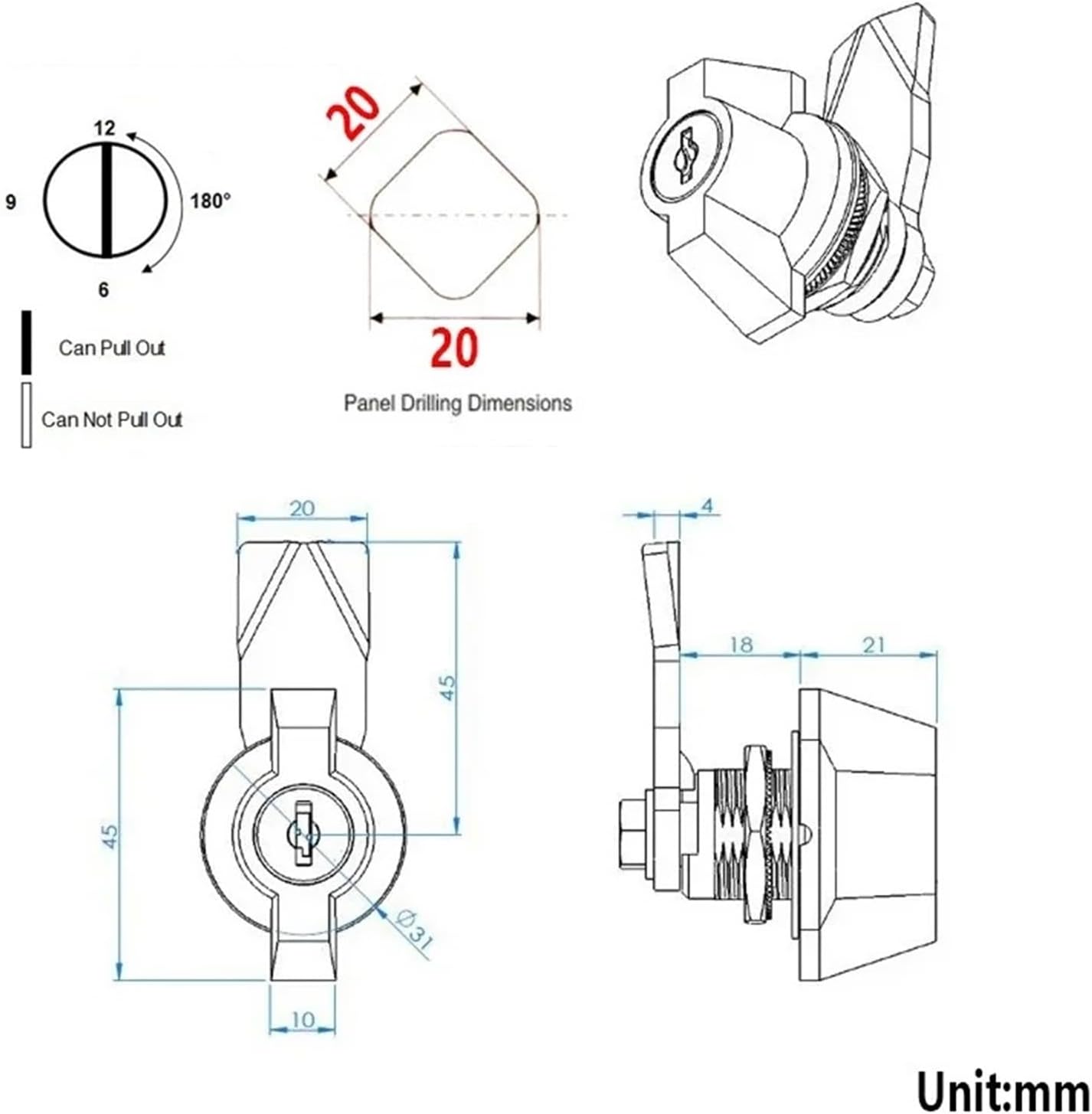 Cabinet Lock for Locker Electrical Tool Box Furniture Hardware JA38 1Pcs