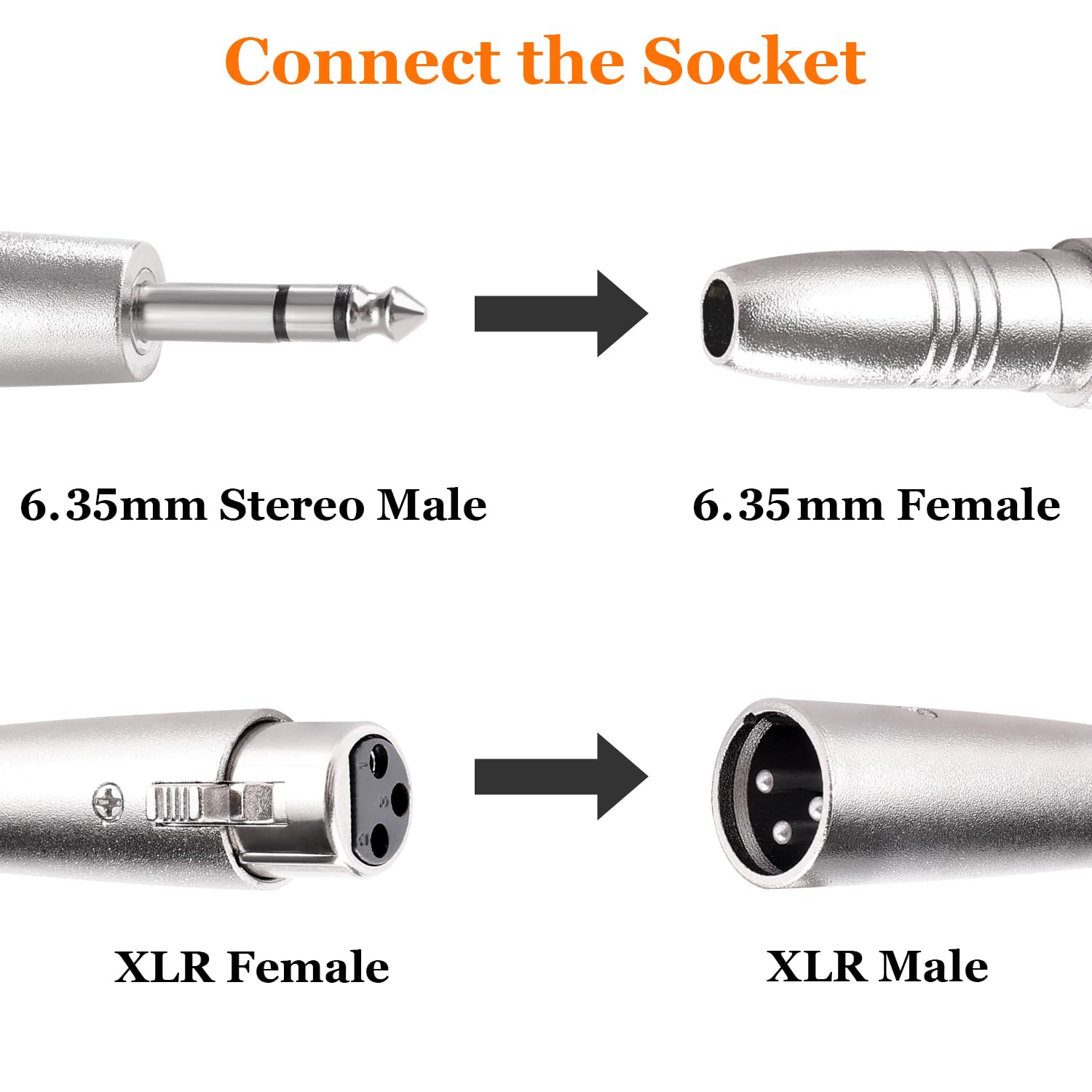 KUOQIY 2 PCS 3-Pin XLR to 6.35mm Adapter, XLR Female to 1/4" TRS Male Stereo Audio Microphone Adapter - Image 4